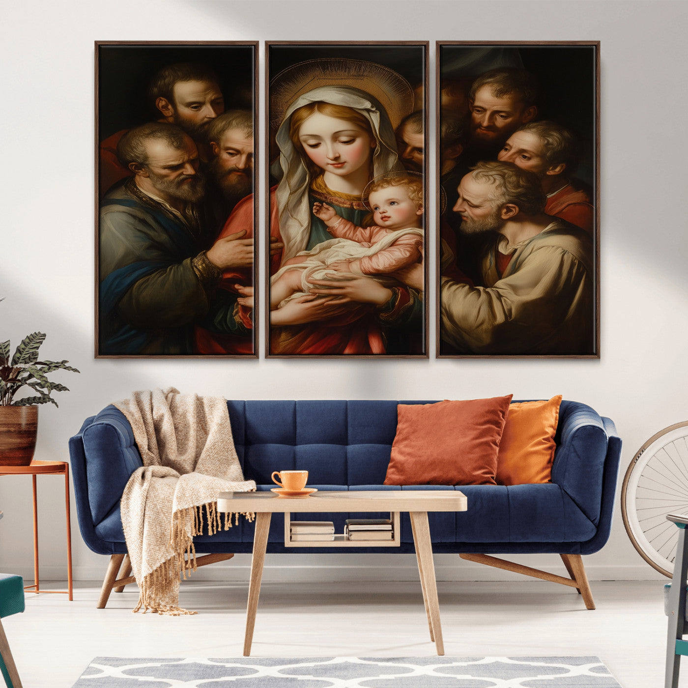 MGV-FC-48X32-3P - Religious Canvas Wall Art Print - Madonna and Child with Apostles Art Print - Classic Christian