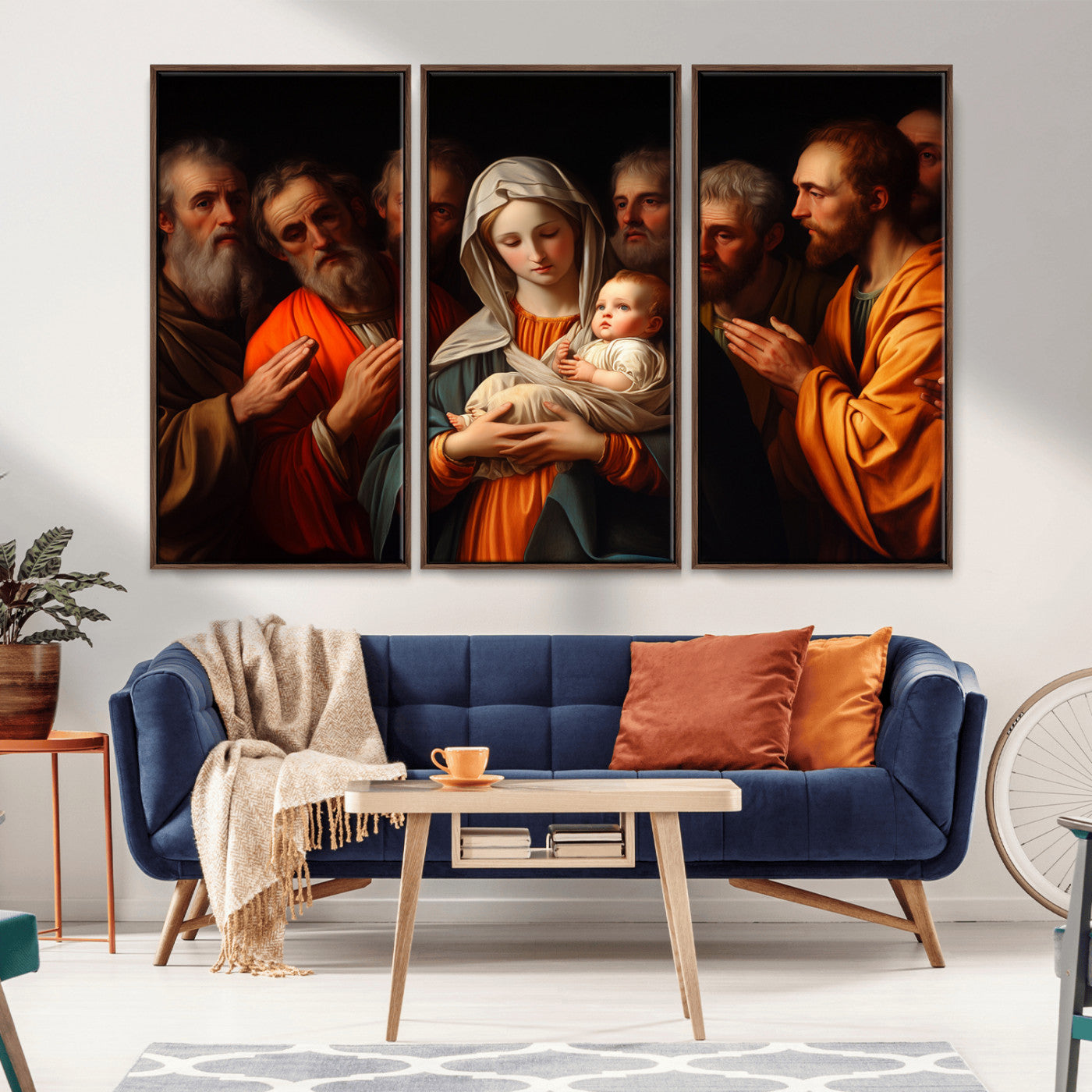 MGV-FC-48X32-3P - Religious Canvas Wall Art Print - Madonna and Child with Apostles Art Print - Classic Christian