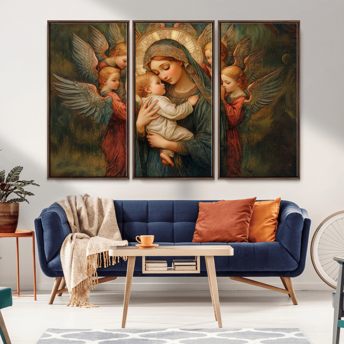 MGV-FC-48X32-3P - Mary Jesus Canvas Wall Art Print - Madonna and Child with Angels Art Print - Classic Christian