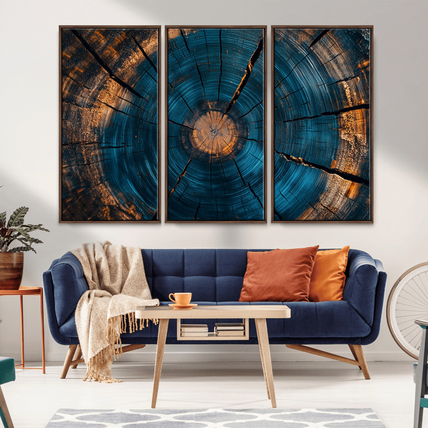 MGV-FC-48X32-3P - Abstract Tree Rings Wall Art Canvas Print - Wood Grain Rings Artwork Print - Nature Woodland Modern