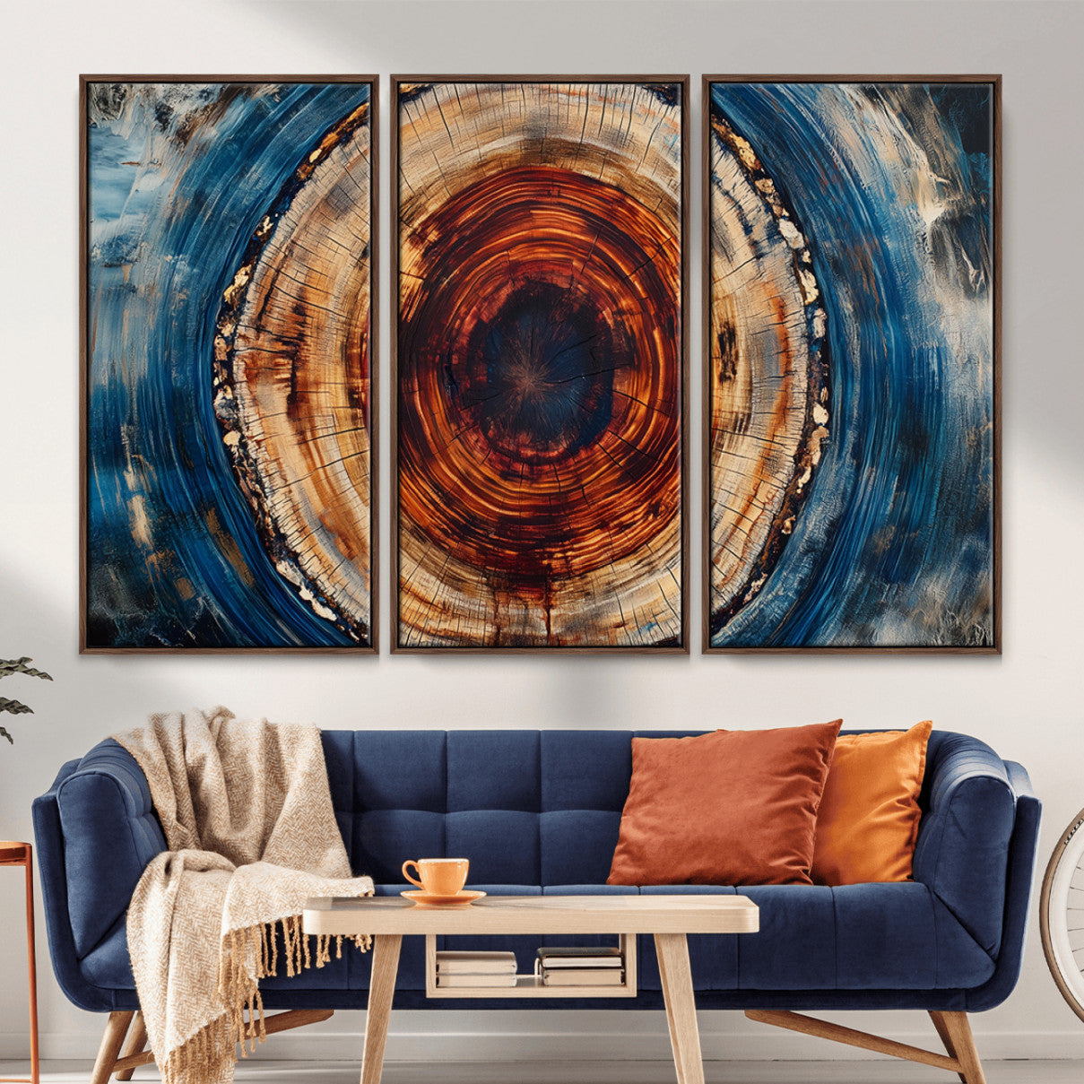 90395-MGV-CV-36X24-Abstract Framed Tree Rings Wall Decor, Wood Grain Rings Artwork Print, Nature Woodland Modern Wall