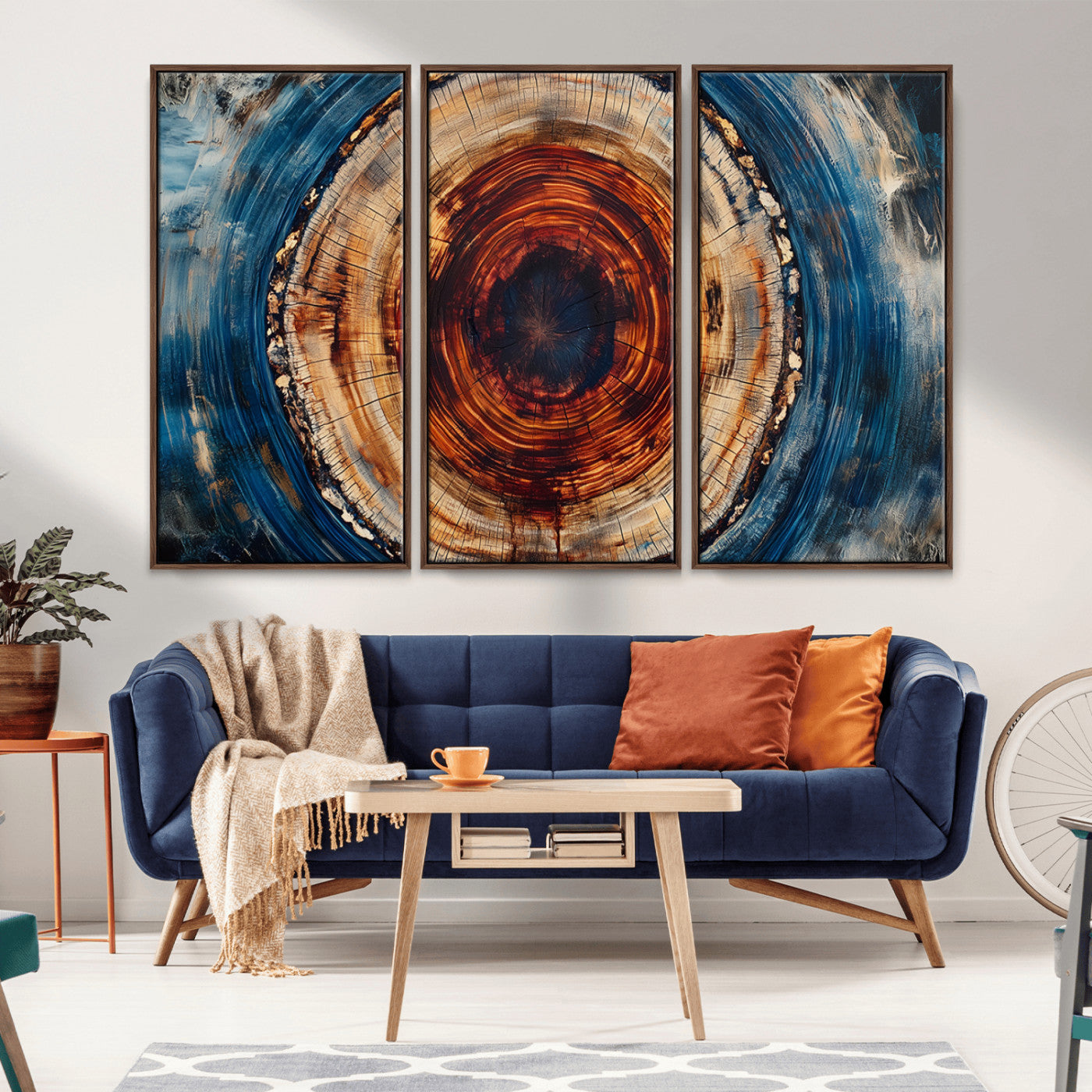 MGV-FC-48X32-3P - Abstract Framed Tree Rings Wall Decor, Wood Grain Rings Artwork Print, Nature Woodland Modern Wall
