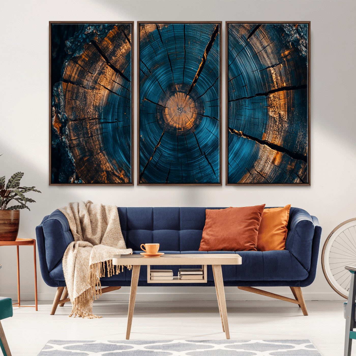 MGV-FC-48X32-3P - Farmhouse Wall Art - Abstract Tree Rings Canvas Wall Art Print, Framed Wood Grain Rings Artwork
