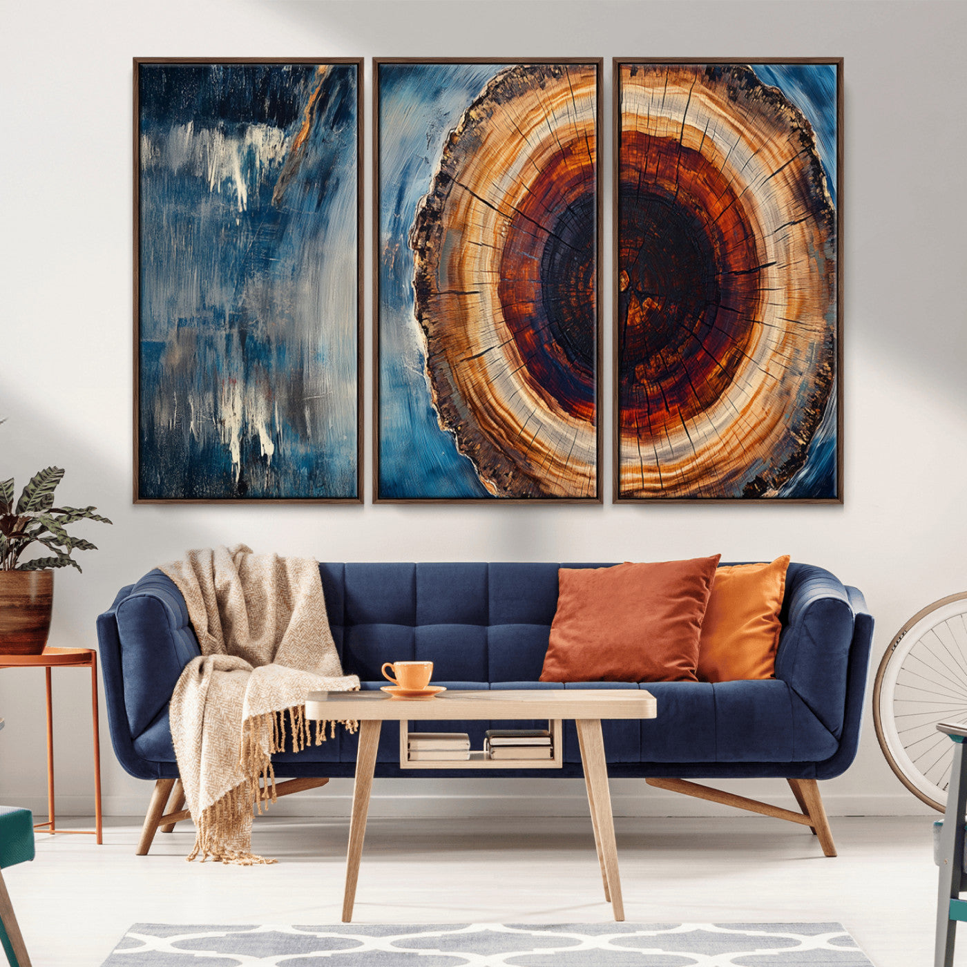 MGV-FC-48X32-3P - Abstract Tree Rings Wall Art Canvas Print - Wood Grain Rings Canvas Print - Nature Woodland Wall