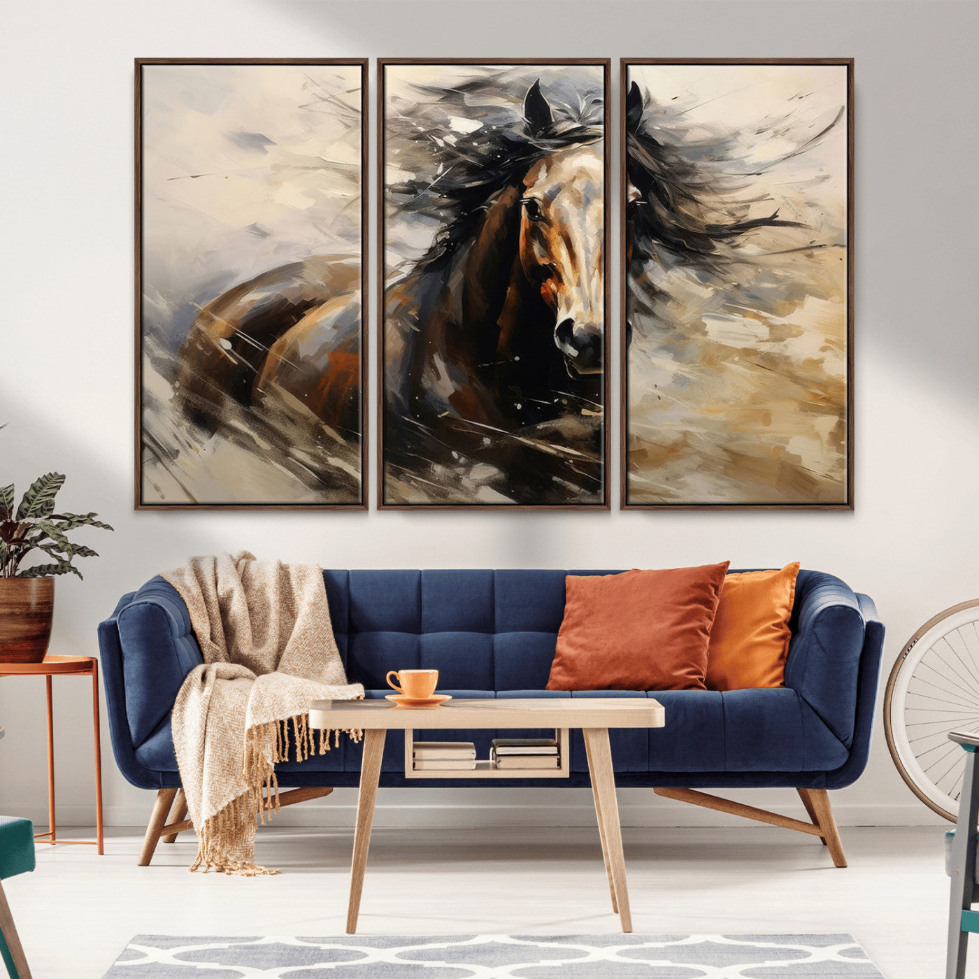 MGV-FC-48X32-3P - Abstract Wall Art Horse Print - Large Western Horse Canvas - Farmhouse Woodland Wall Art - Framed