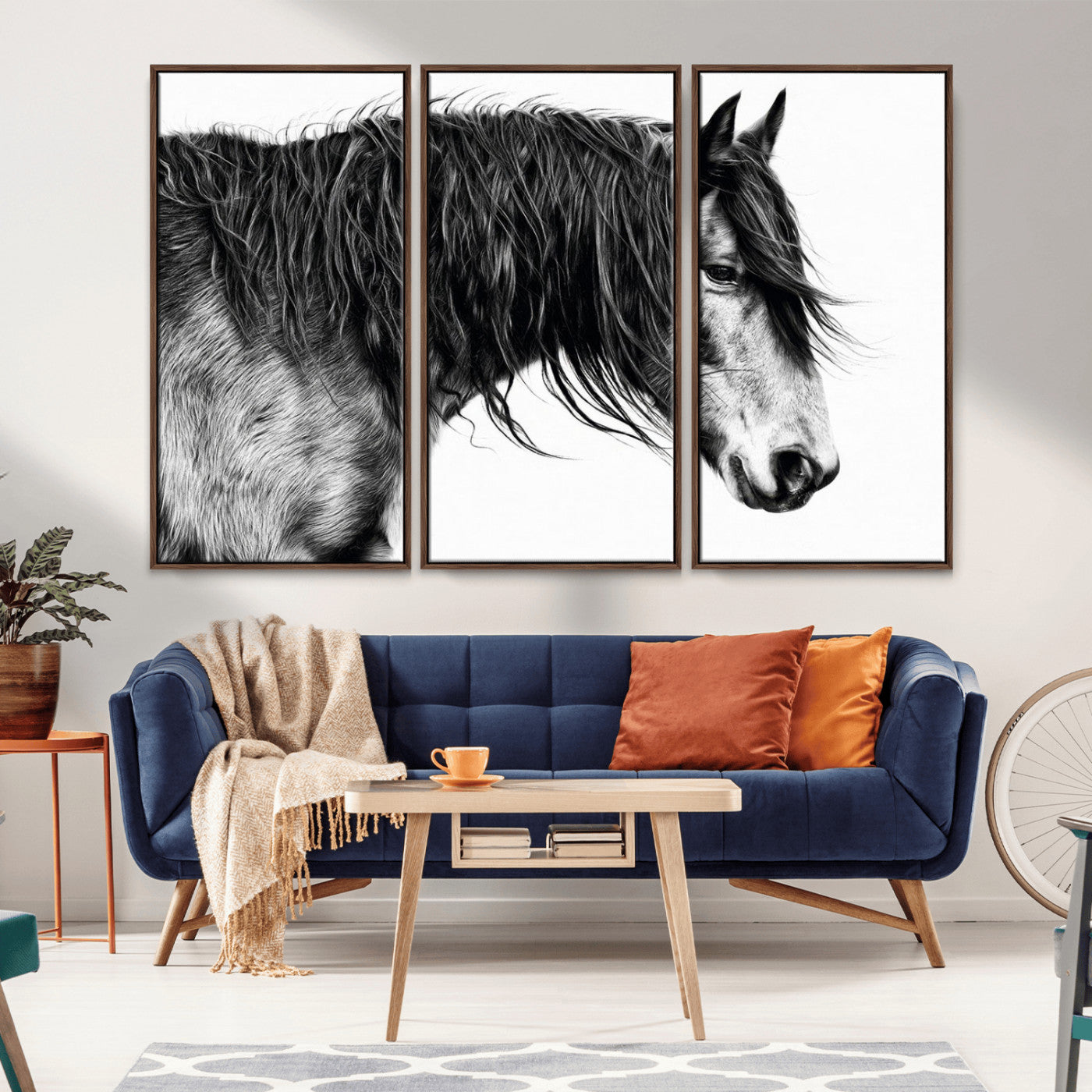 MGV-FC-48X32-3P - Black Horse Wall Art Canvas Print for Farmhouse Decor and Woodland Decoration