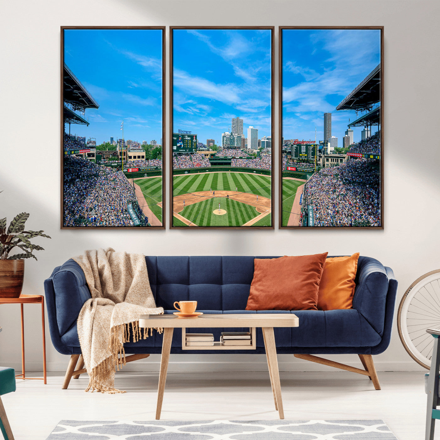 MGV-FC-48X32-3P - Wrigley Field Chicago Cubs Panoramic Art Multi Piece Canvas - Iconic Baseball Stadium Print for