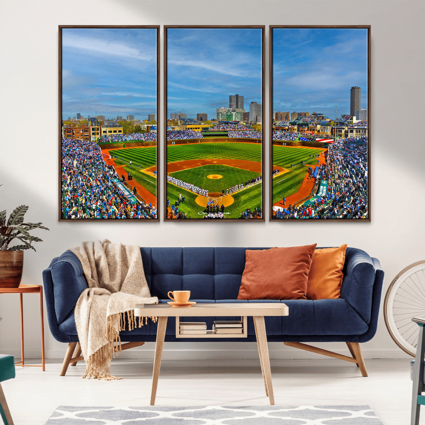 MGV-FC-48X32-3P - Wrigley Field Chicago Cubs Panoramic Multi Piece Canvas Wall Art - Iconic Baseball Stadium Canvas