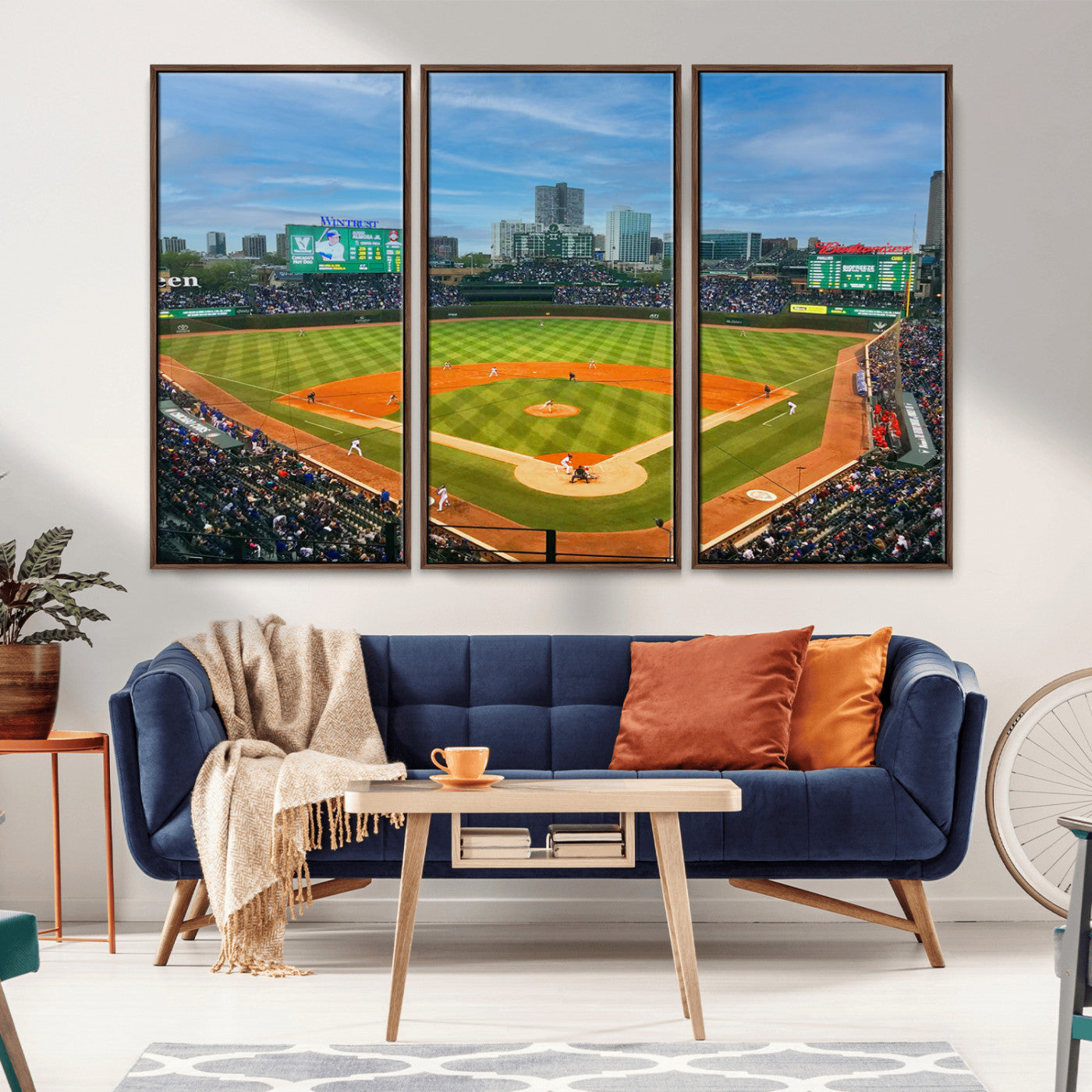 MGV-FC-48X32-3P - Wrigley Field Chicago Cubs Panoramic Multi Piece Canvas Wall Art - Iconic Baseball Stadium Print for
