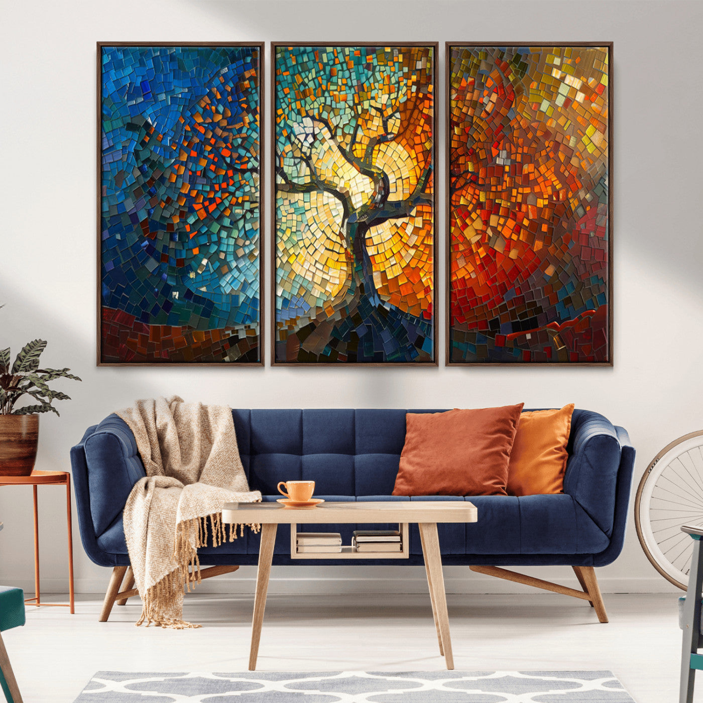 MGV-FC-48X32-3P - Mosaic Tree Canvas Wall Art Canvas Print – Vibrant Stained Glass-Inspired Tree of Life - Ready to