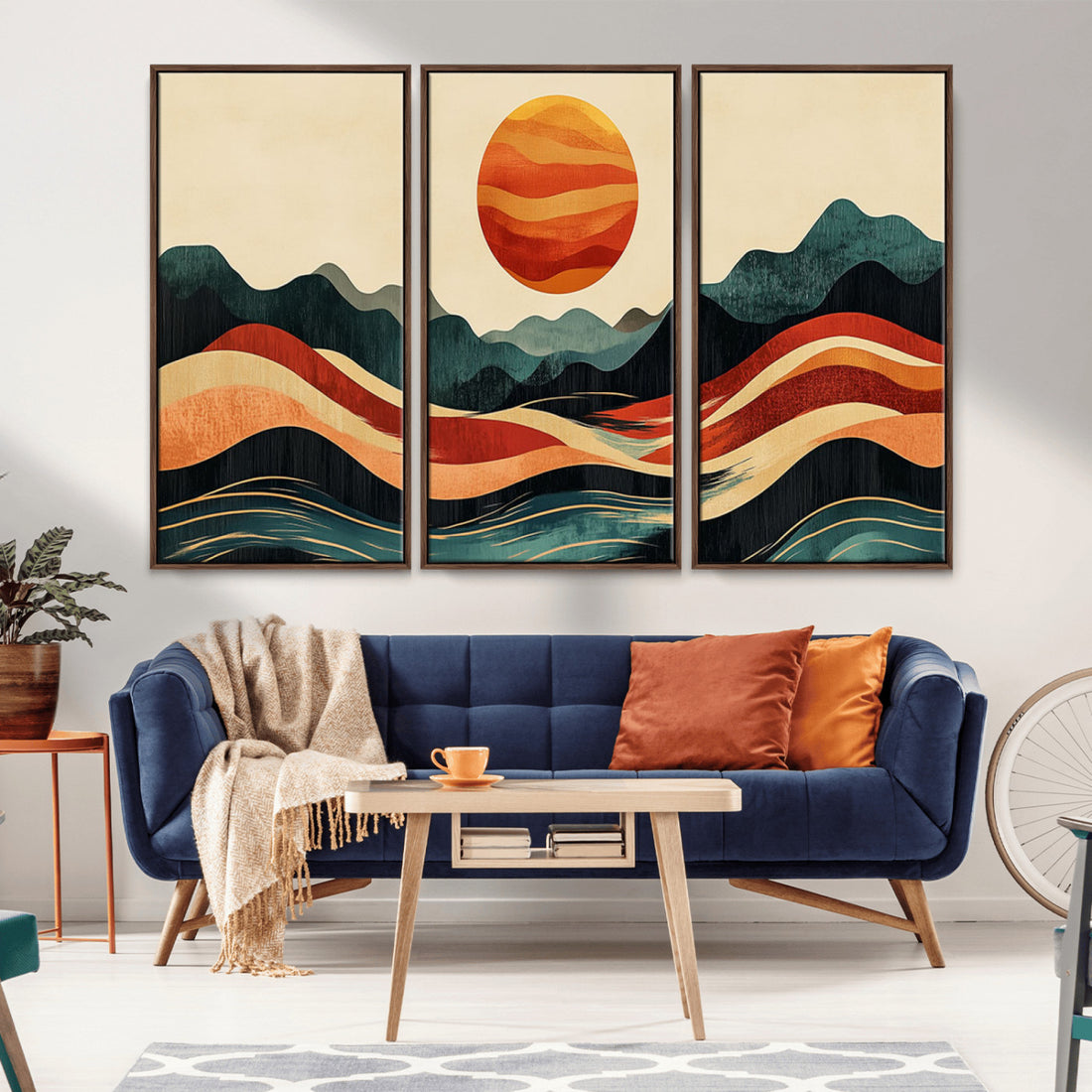 Mountain Triptych Wall Art Canvas Print | Western Boho Pine Tree Nature Print