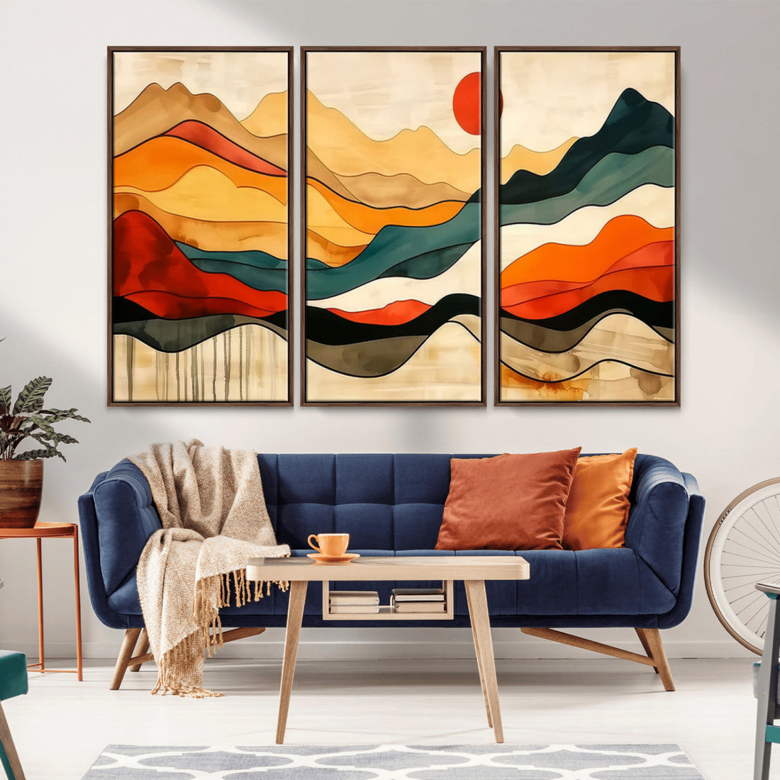 Mid Century Wall Art Print, Abstract Woodland Mountain Print, Panoramic Modern Art