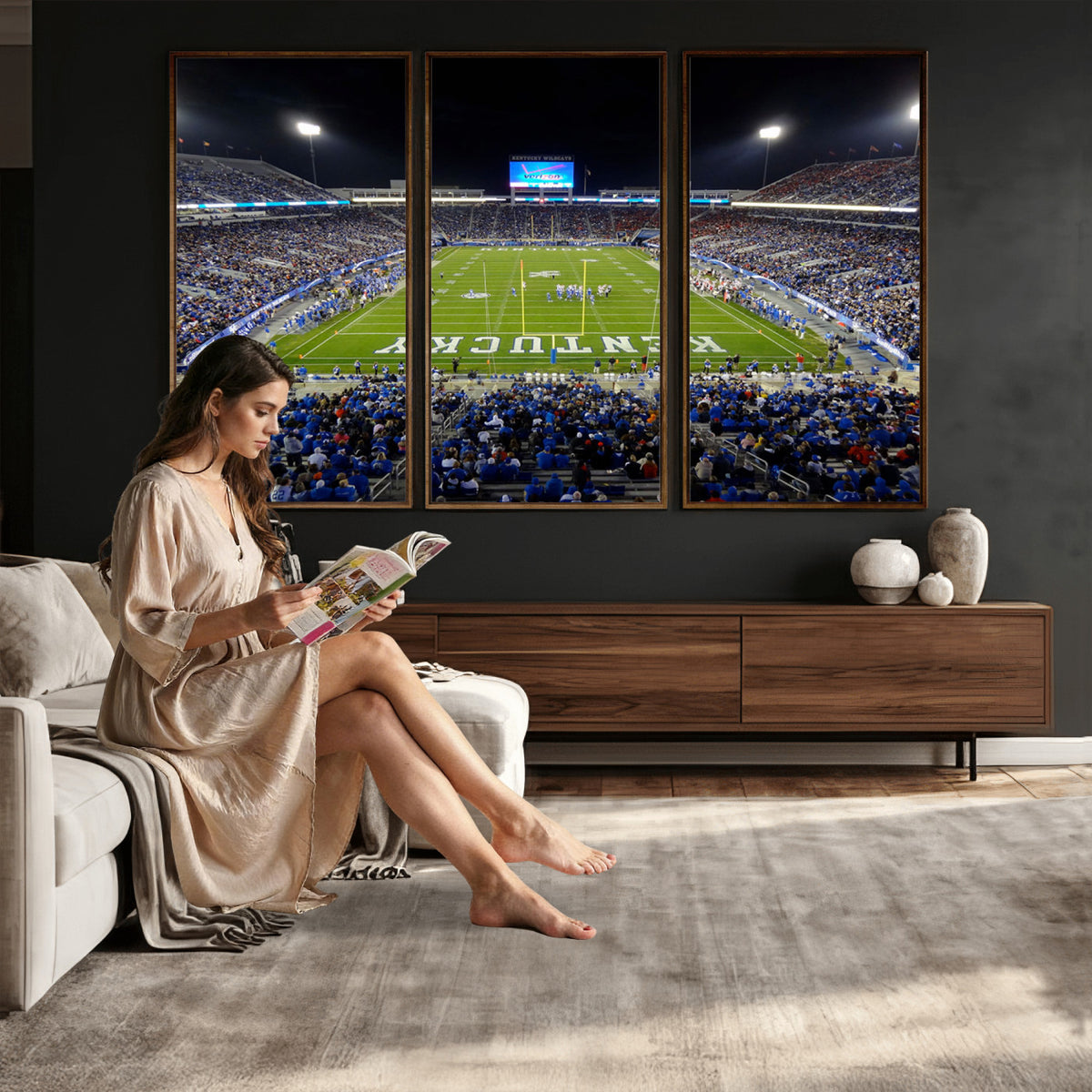 14304-MGV-CV-36X24 - Kroger Field Canvas Wall Art, Kentucky Stadium Wall Art, Framed and Ready to Hang