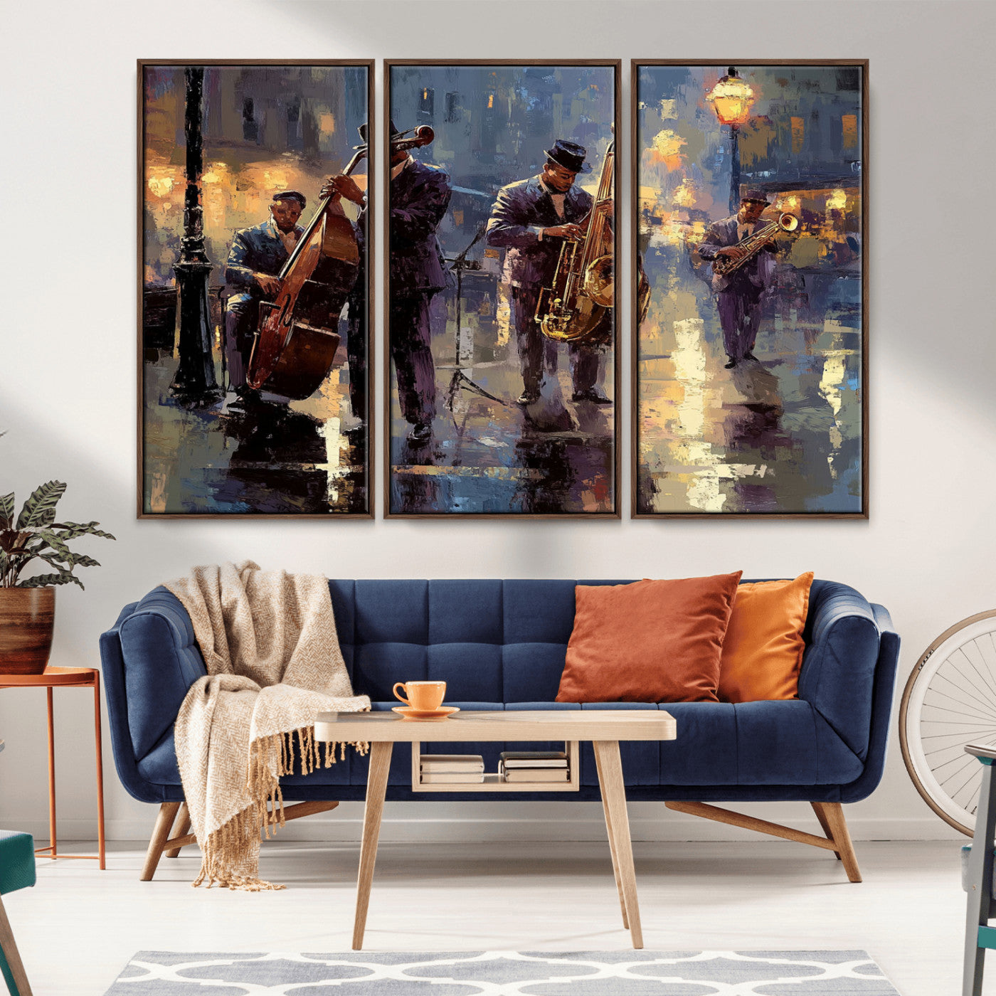 MGV-FC-48X32-3P - Afro Abstract Jazz Music Canvas Print - African American Wall Art - Colorful Framed Afro Abstract