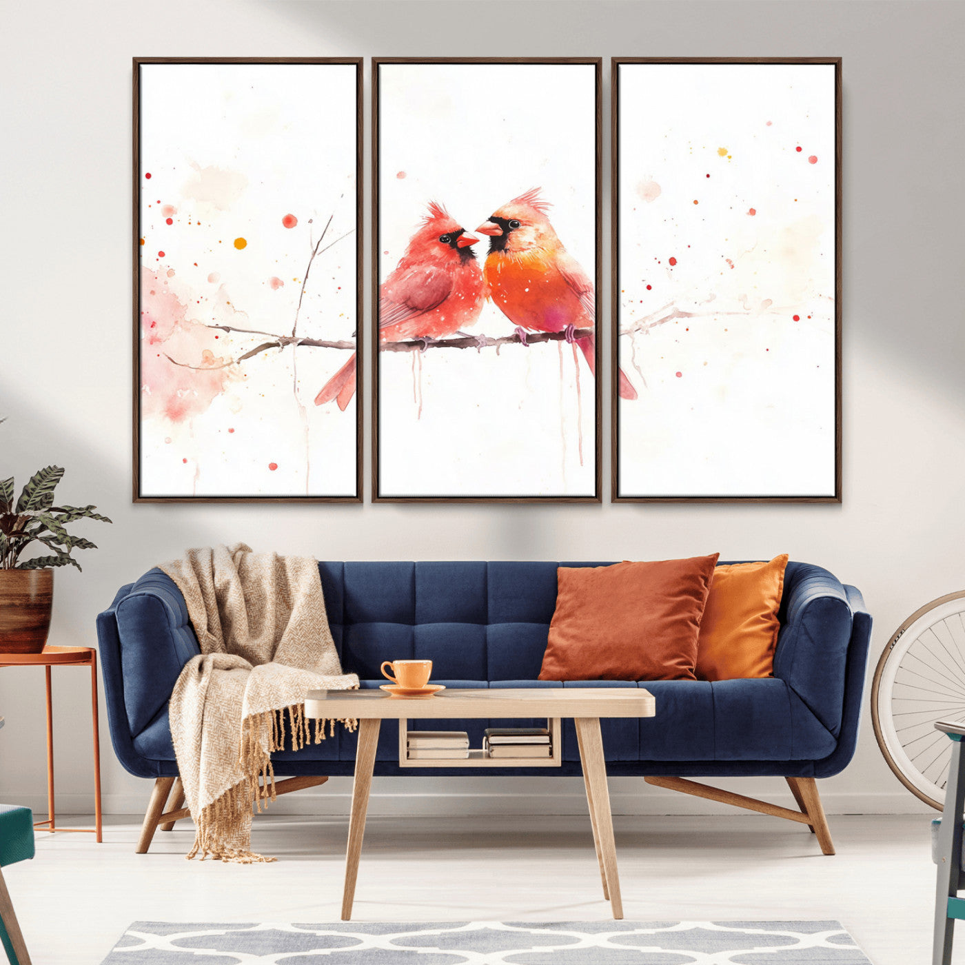 MGV-FC-48X32-3P - Cardinal Bird Canvas Wall Art - Male and Female Cardinal Print - Nature-Inspired Bird Wall Decor for