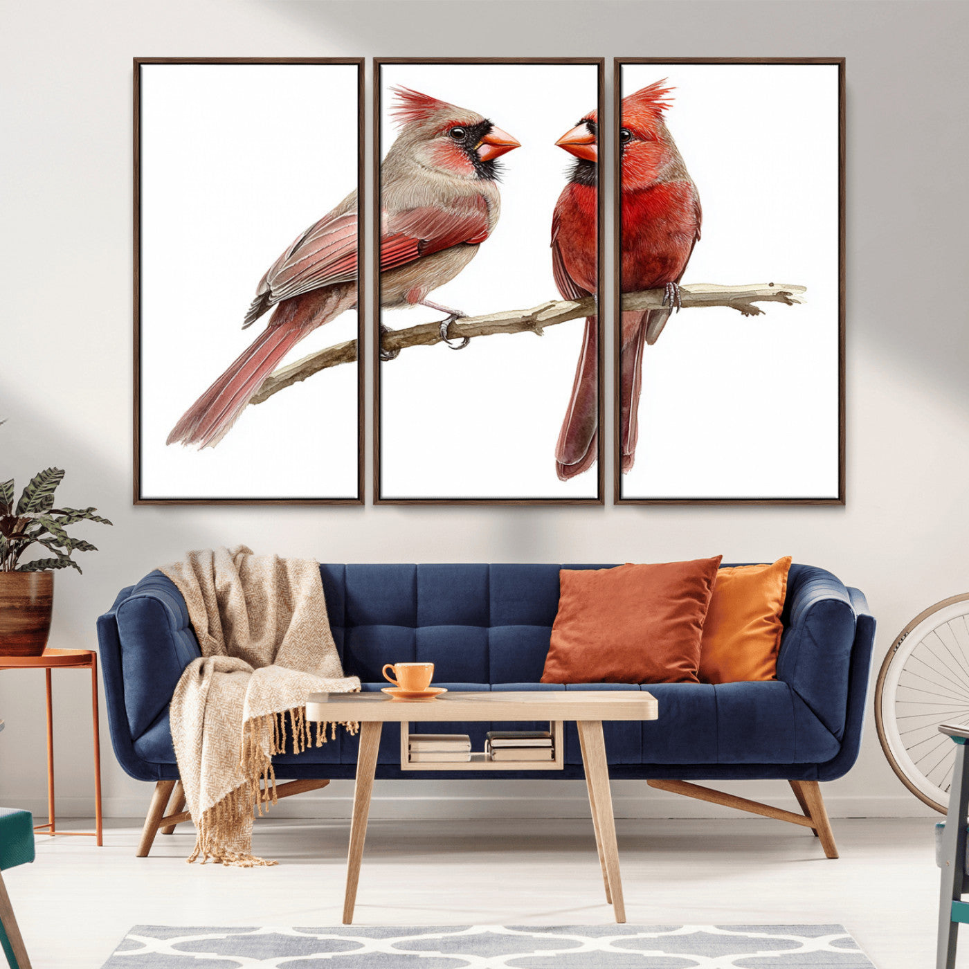 MGV-FC-48X32-3P - Cardinal Bird Canvas Wall Art - Male and Female Cardinal Print - Abstract Bird Wall Decor for Home -