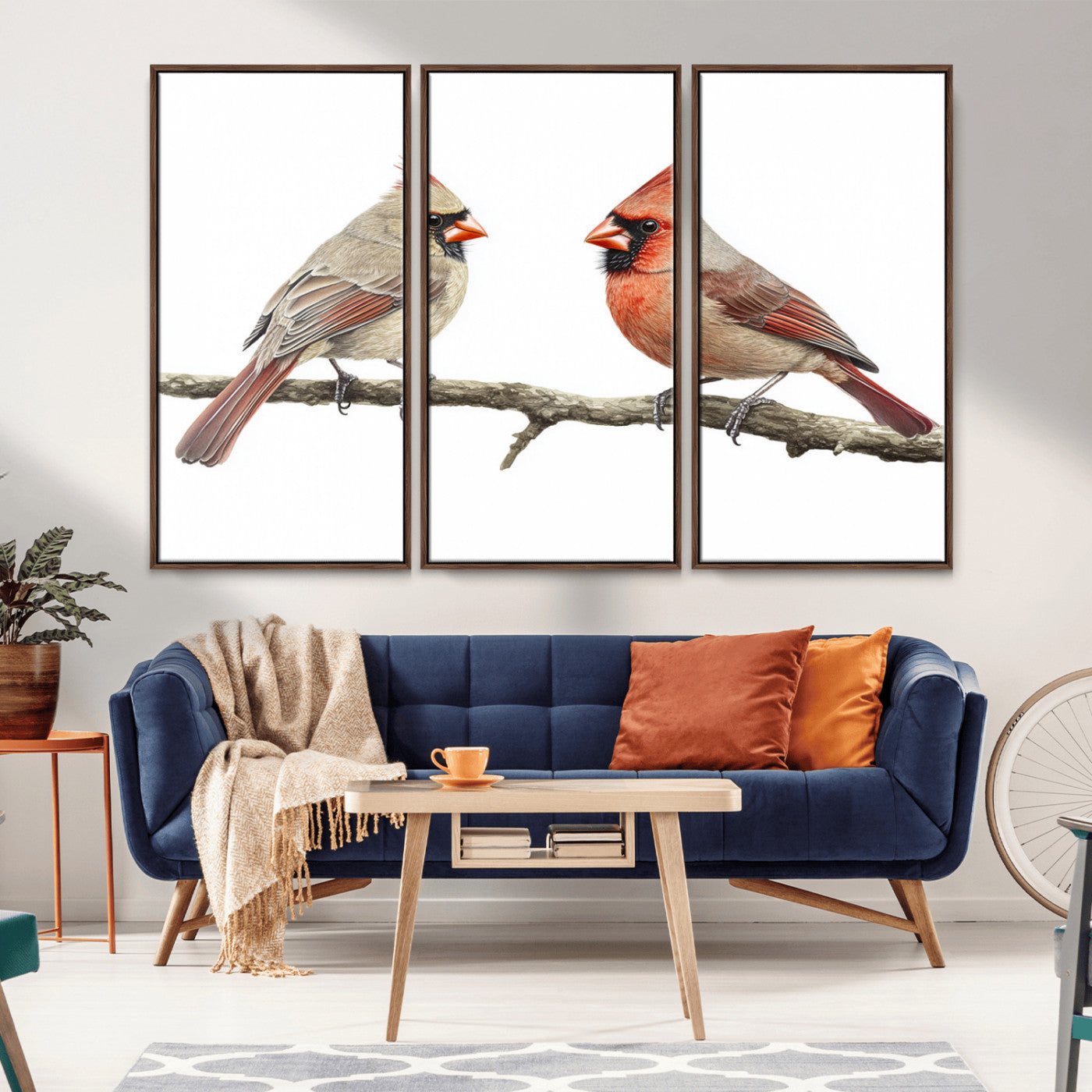 MGV-FC-48X32-3P - Cardinal Canvas Wall Art - Male and Female Cardinal Print - Nature-Inspired Bird Wall Decor for Home