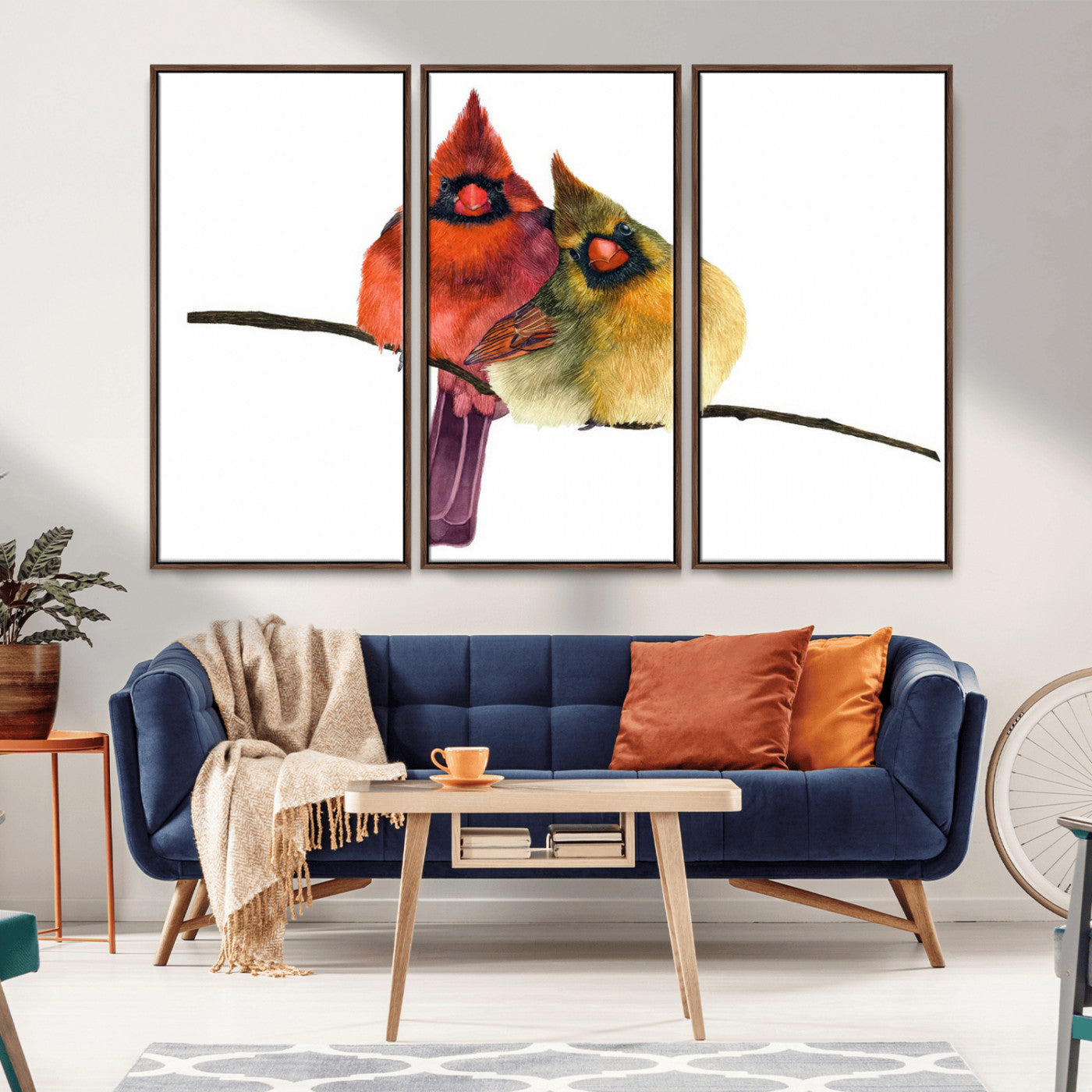 MGV-FC-48X32-3P - Cardinal Bird Canvas Wall Art - Male and Female Cardinal Print - Nature-Inspired Bird Wall Decor for