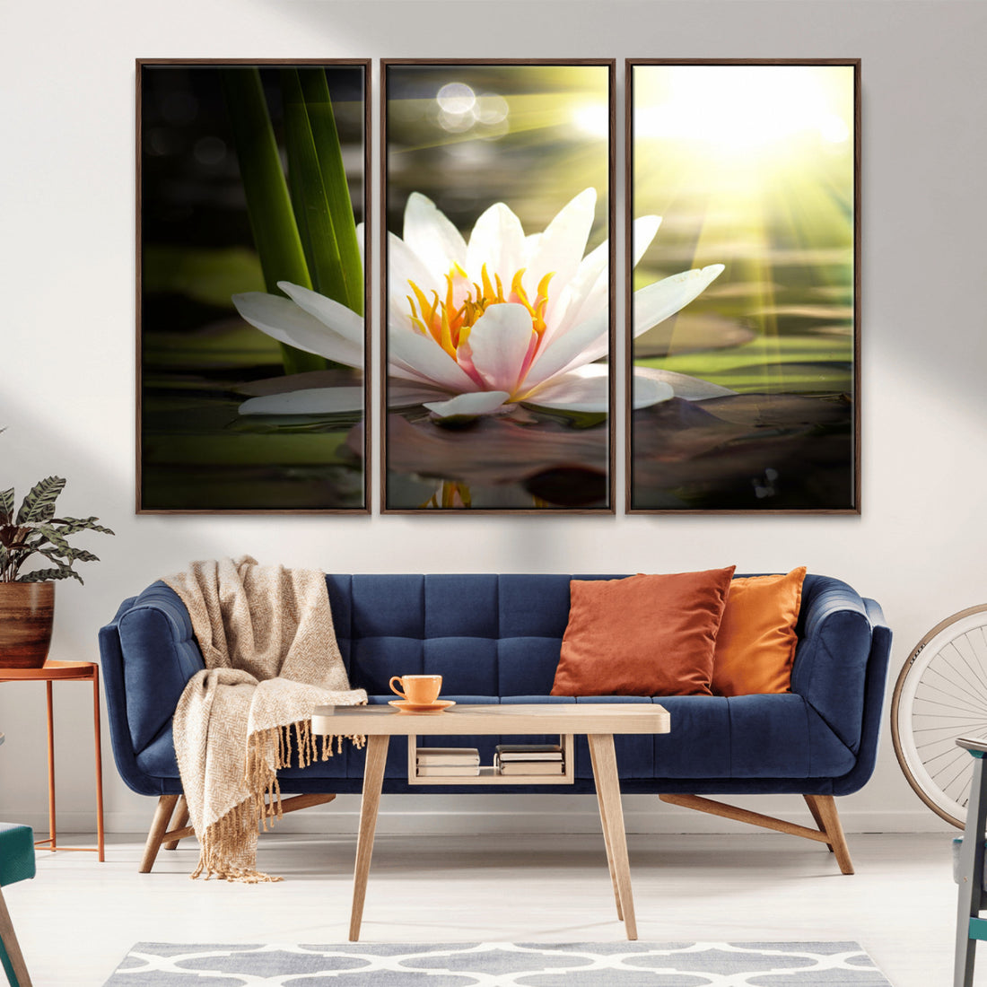 Lotus Flower Wall Art Canvas Print, Water Lily Large Wall Art, Zen Floral Decor