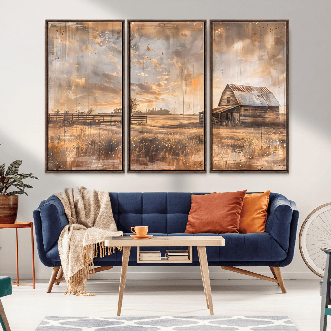 MGV-FC-48X32-3P - Rustic Farmhouse Wall Art Canvas Print | Barn and Field Canvas Print | Vintage Country Landscape