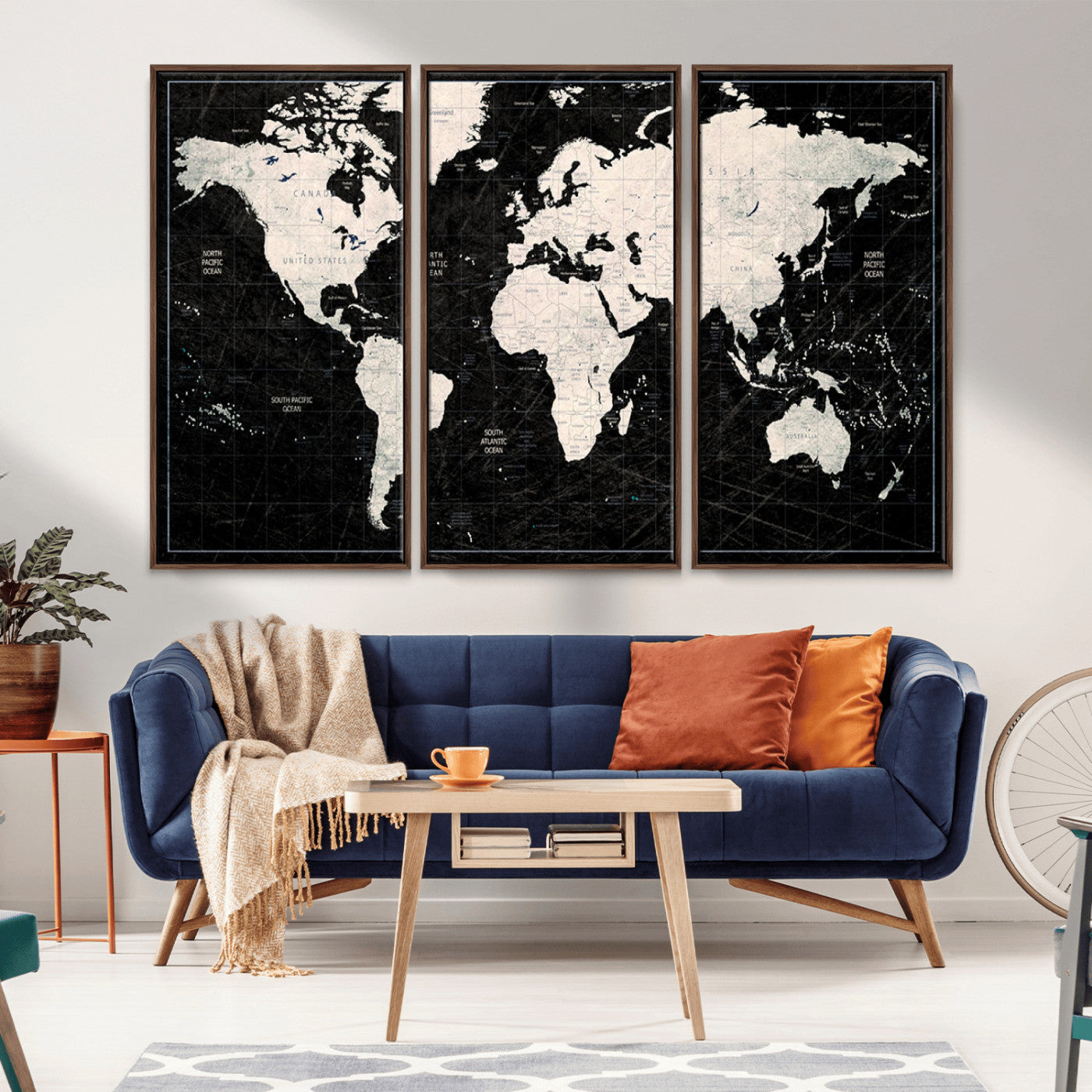 MGV-FC-48X32-3P - Push Pin World Map Canvas Print – Framed Wall Art for Couples to Track Their Travels – Anniversary