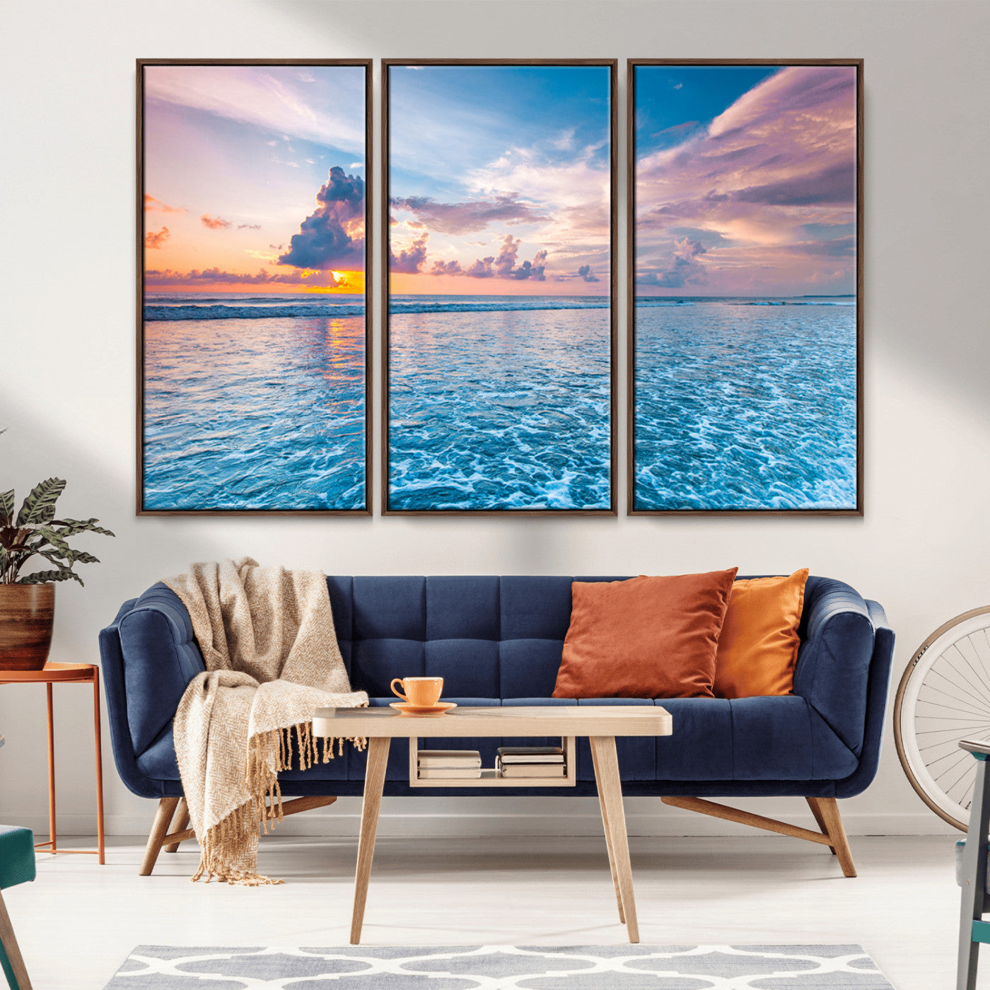 36641-MGV-FC-48X32-3P_Walnut-Ocean Sunset Canvas Wall Art Print - Tranquil Seascape with Vibrant Sky and Rolling Waves Canvas Print - Coastal Wall Decor for Home or