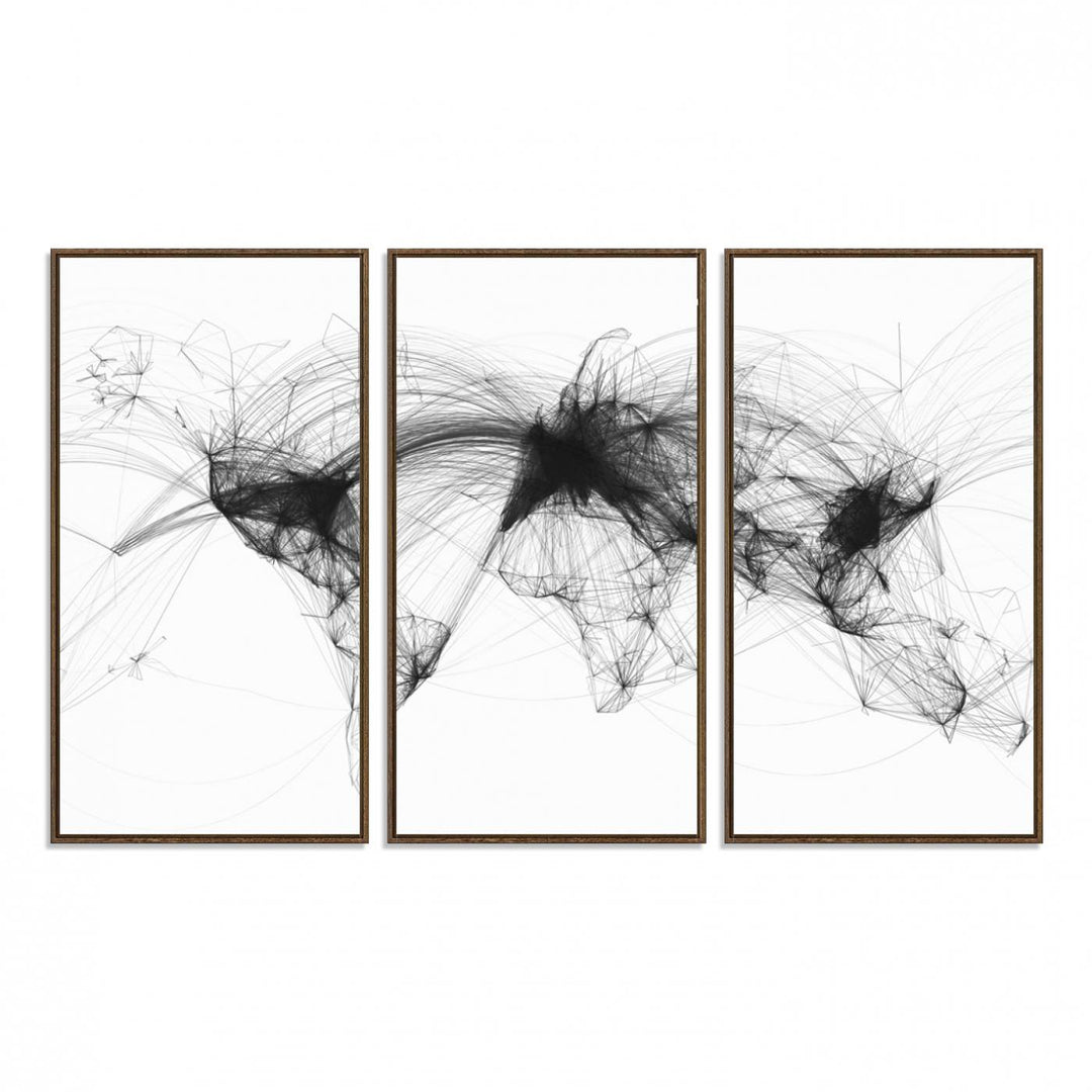 The Flight Routes Air Traffic canvas wall art, framed and ready to hang, is perfect for aviation enthusiasts.