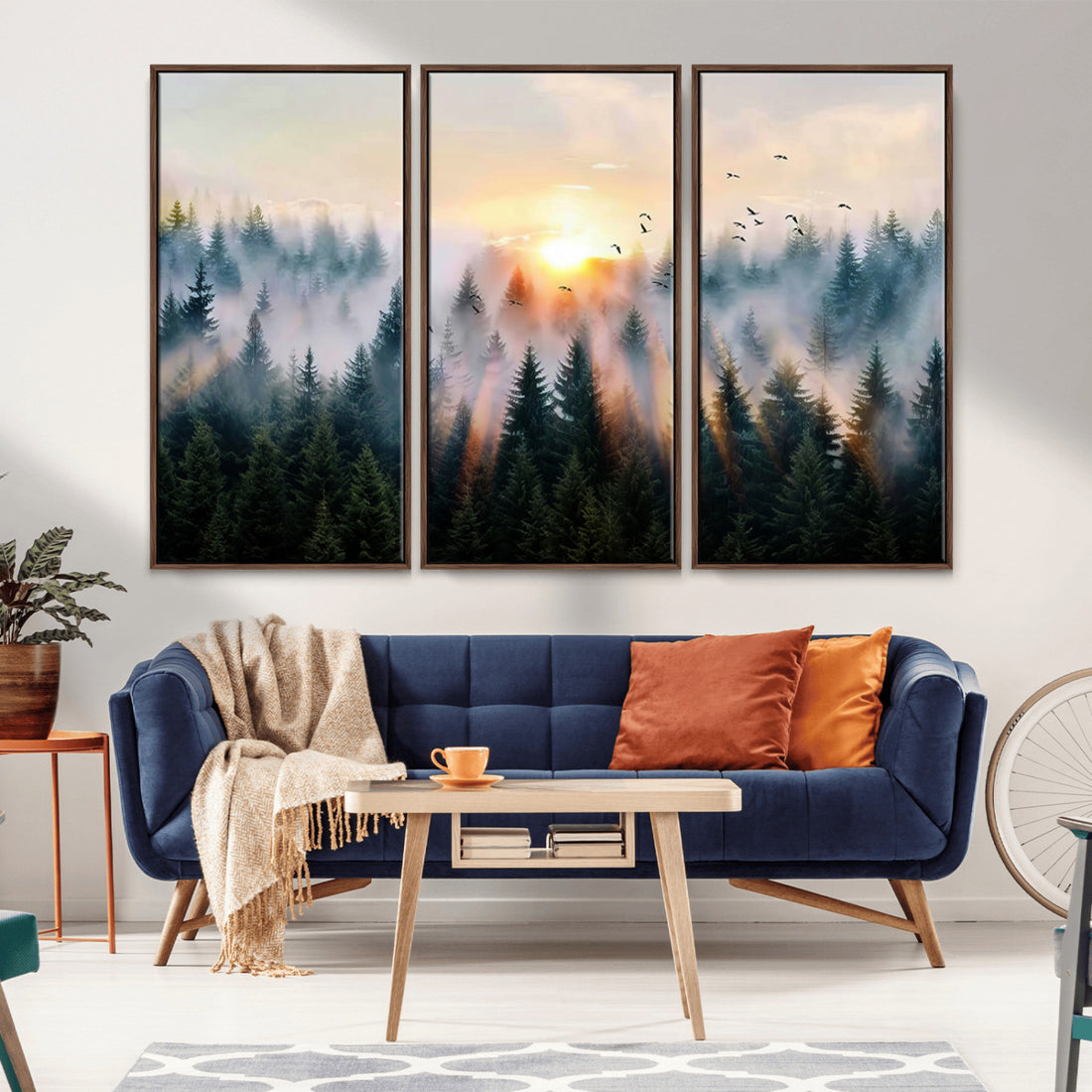 Abstract Forest Wall Art, Serene Nature Canvas Print with Misty Forest Design for Modern Home Decor