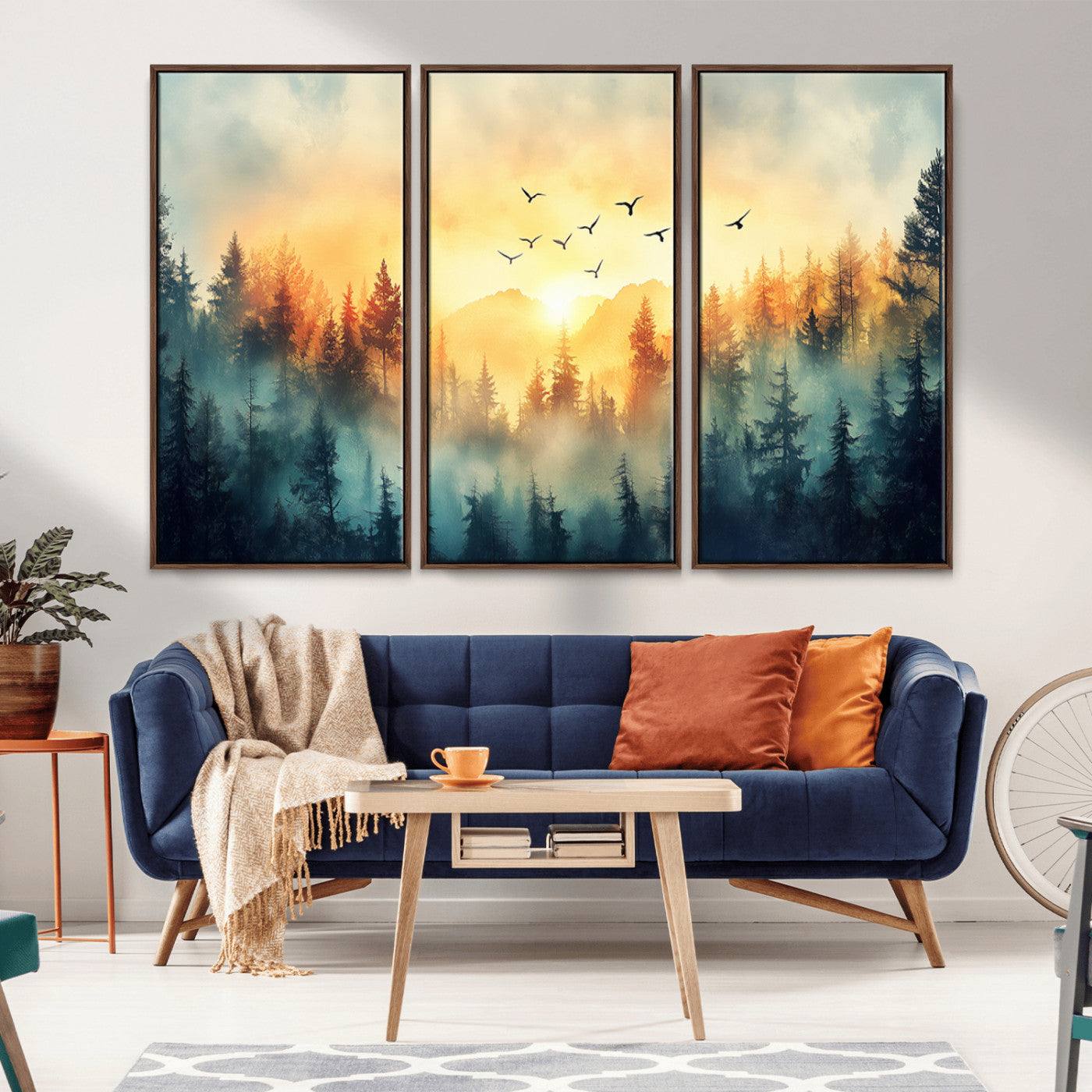 MGV-FC-48X32-3P - Abstract Forest Wall Art Print- Serene Nature Canvas Print with Misty Forest Design for Modern Home