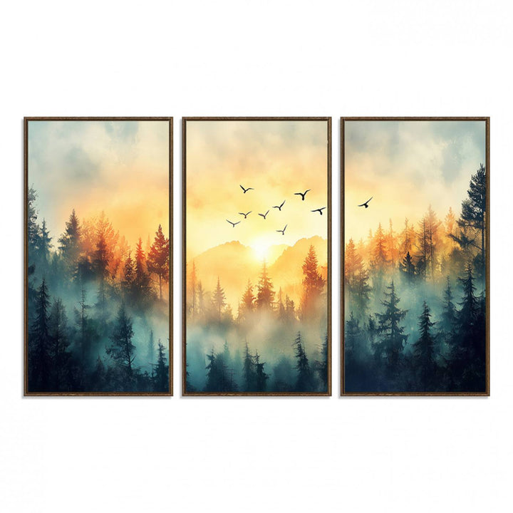 FRSABS2-MGV-FC-48X32-3P_Walnut-Abstract Forest Wall Art Print- Serene Nature Canvas Print with Misty Forest Design for Modern Home or Office Decor