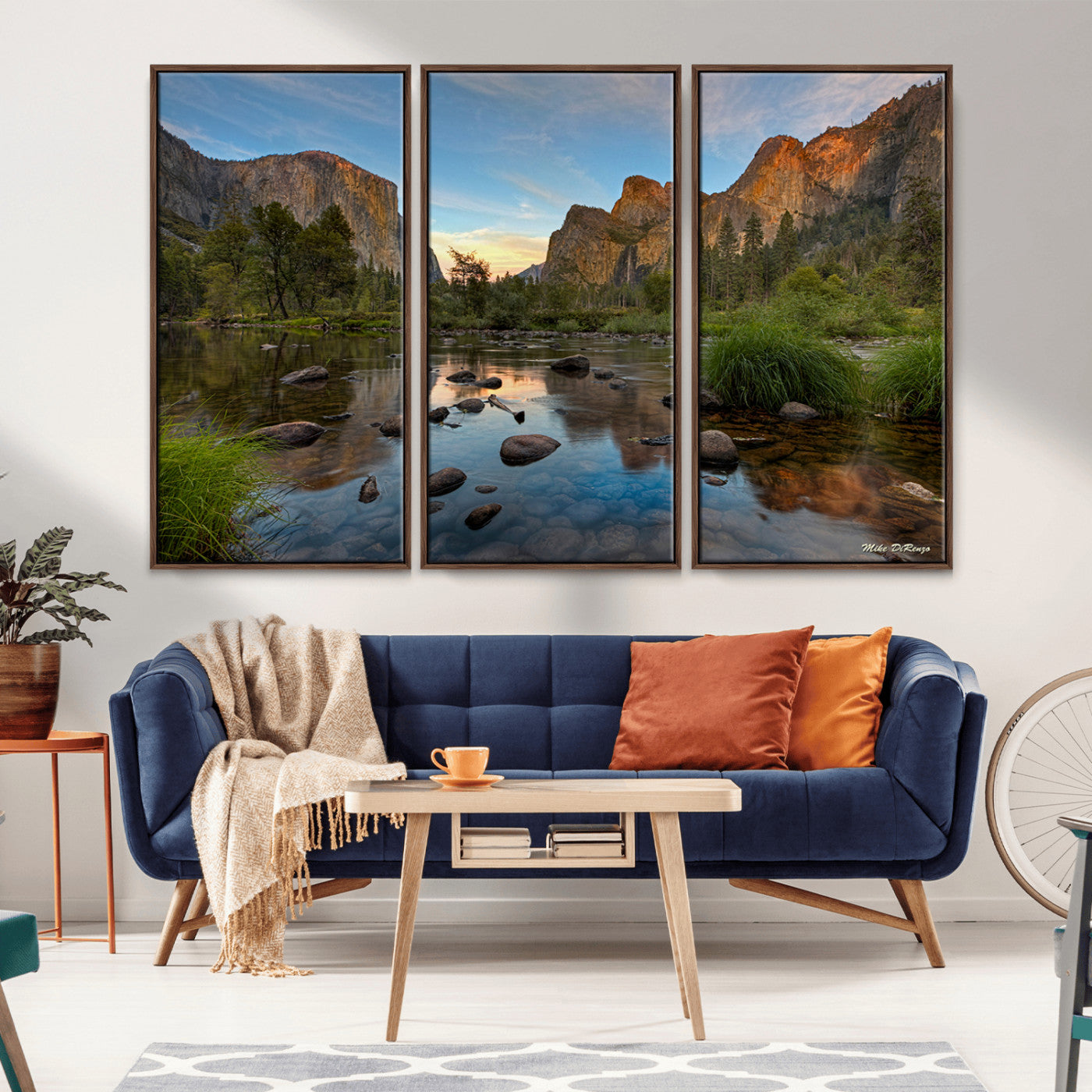 Canvas of Yosemite Valley with El Capitan and sunset reflections in a calm river, perfect for rustic or nature-themed décor.