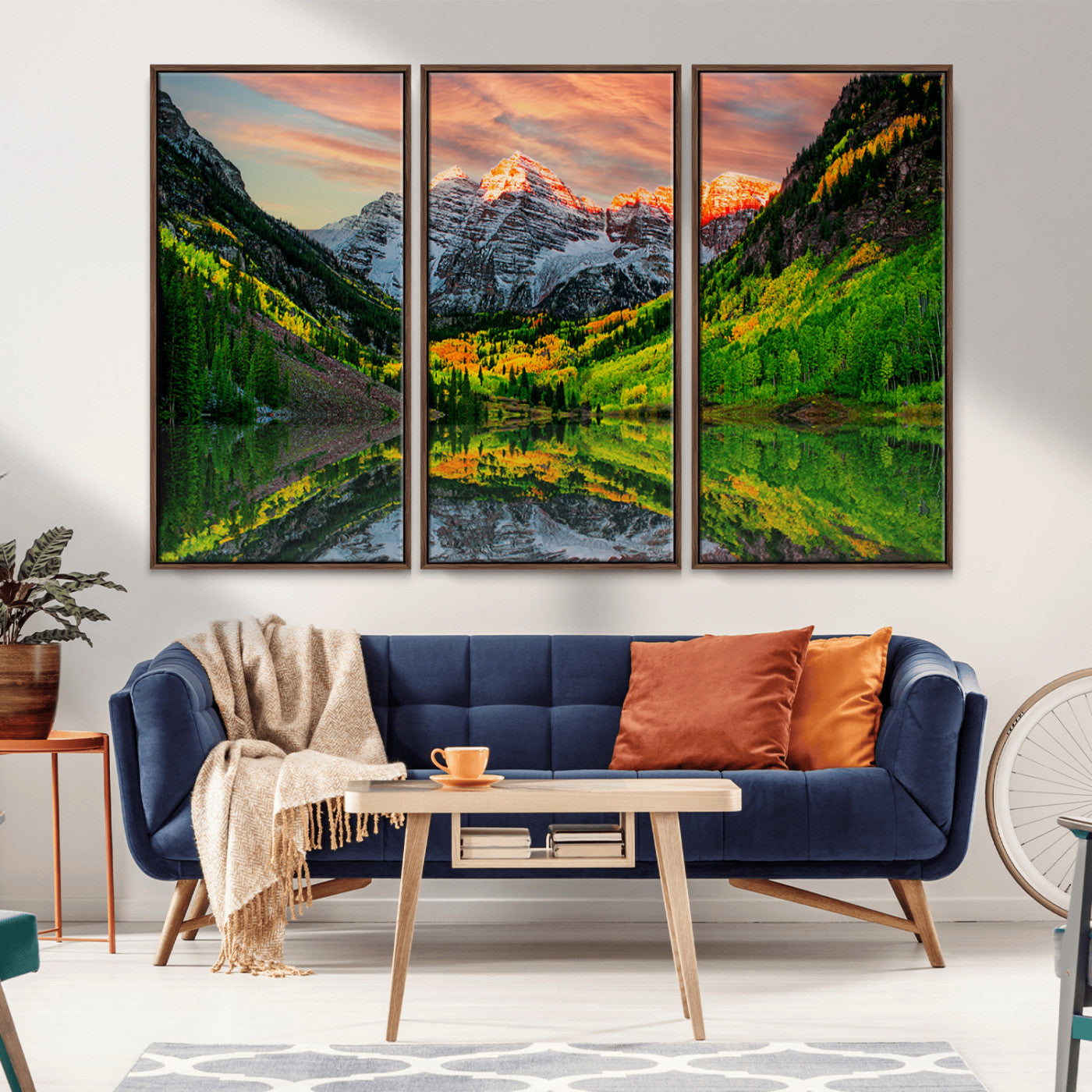 MGV-FC-48X32-3P - Maroon Bells Lake Wall Art Canvas Print – Majestic Colorado Mountain Landscape, Autumn Reflection,