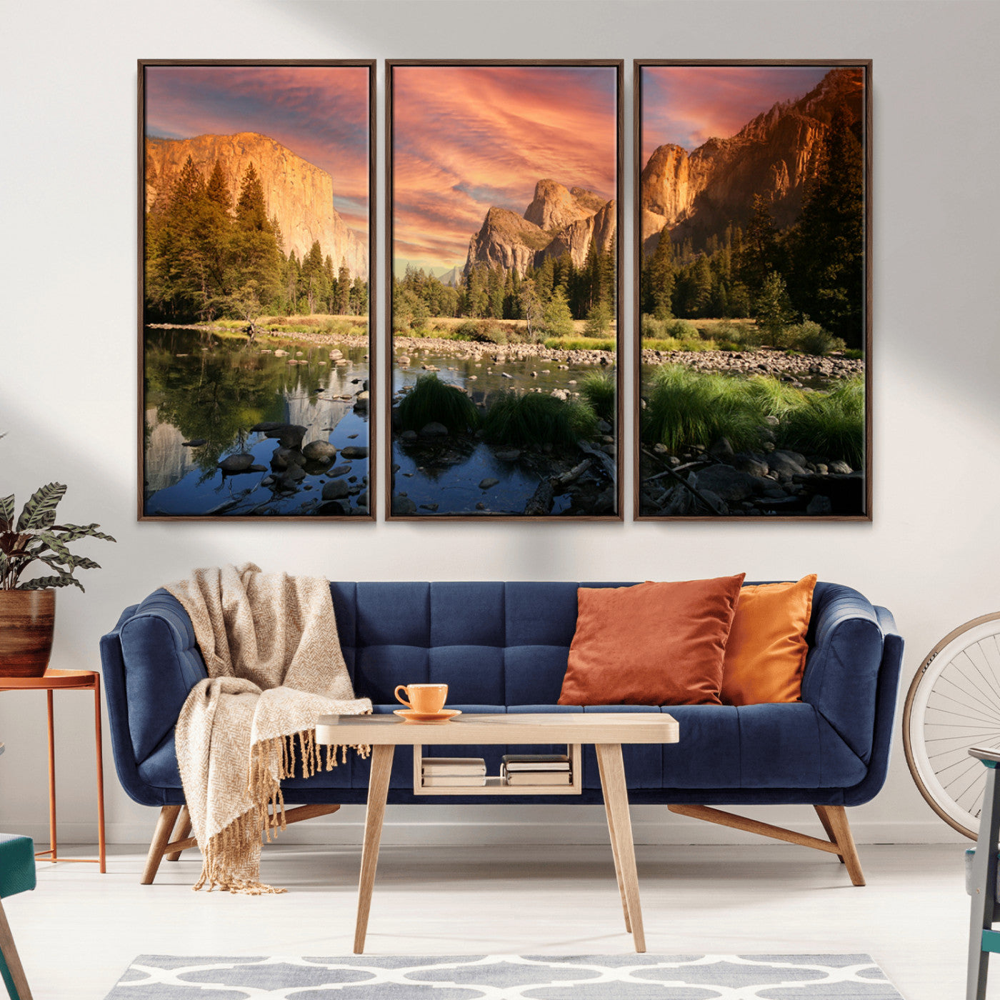 Canvas of Yosemite Valley with El Capitan and sunset sky, featuring vibrant tones ideal for rustic or nature-inspired home decor.