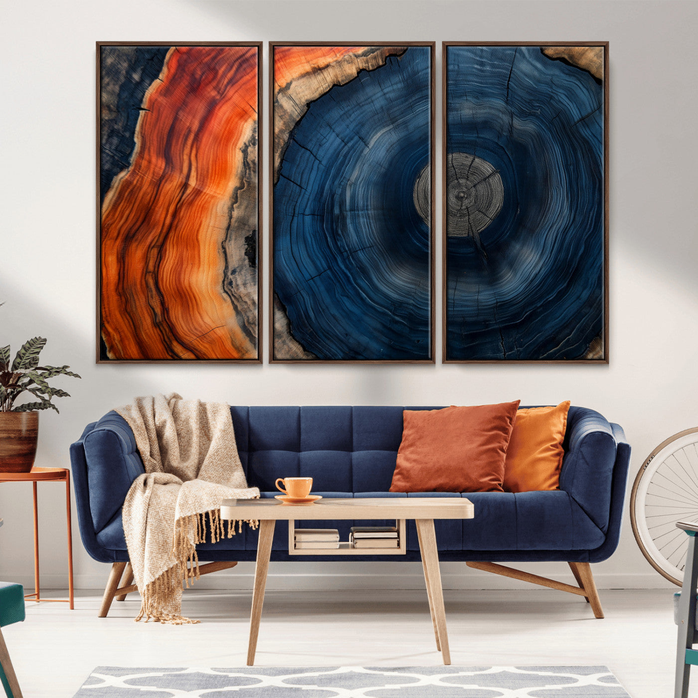 MGV-FC-48X32-3P - Tree Rings Wall Art Canvas Print, Rustic Wood Print, Framed Natural Texture Art Print, Wood Grain