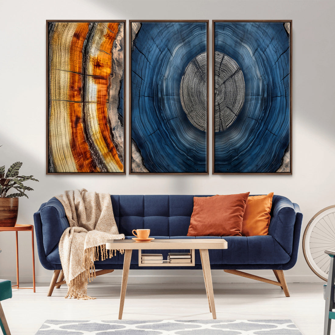 Abstract Tree Rings Wall Art Canvas Print, Modern Wood Grain Nature Decor for Farmhouse Walls
