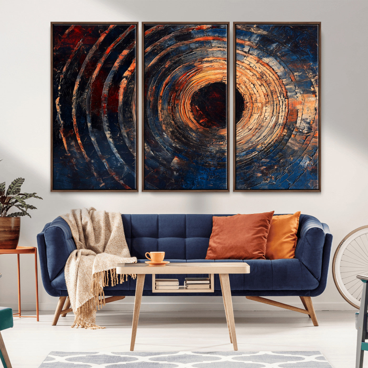 MGV-FC-48X32-3P - Wood Tree Ring Wall Art Canvas Print, Framed Natural Wood Art Picture Print, Rustic Tree Slice Perfect Rustic Decor Artwork