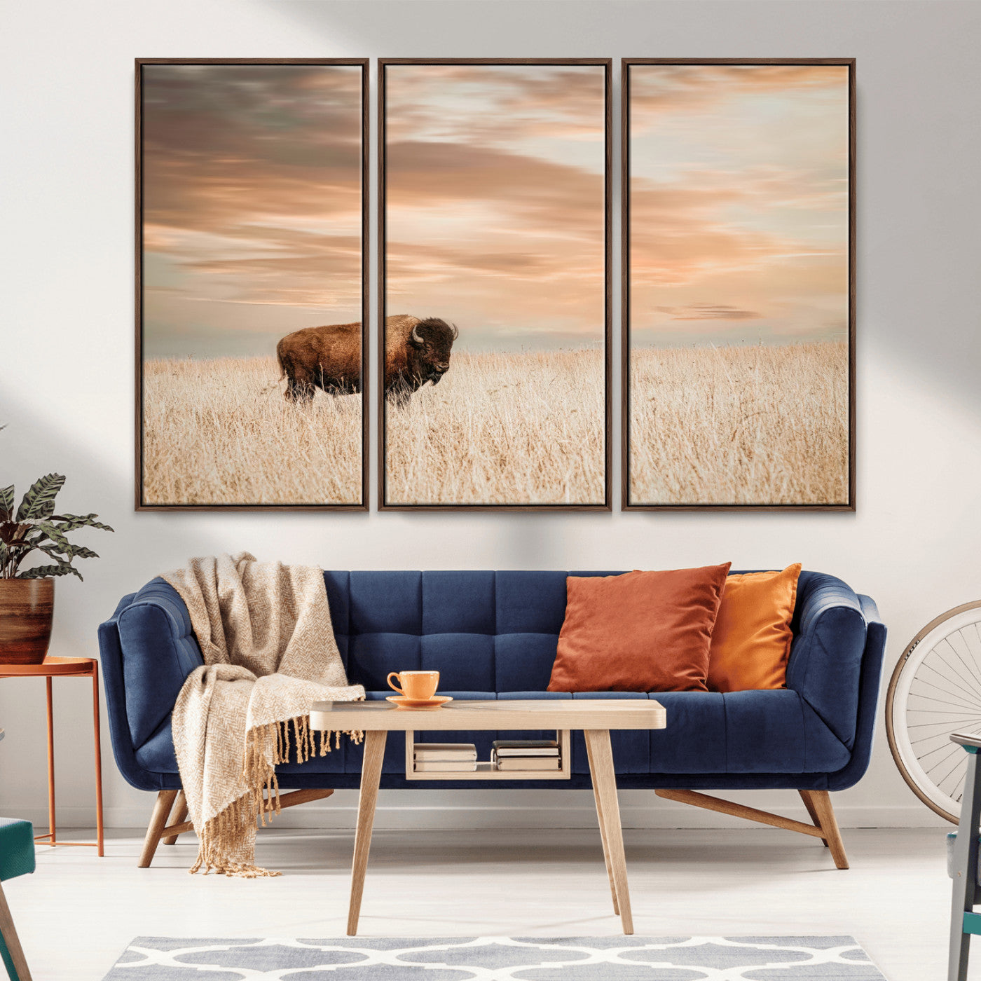 MGV-FC-48X32-3P - Bison Wall Art Canvas Print, Framed Buffalo Art Picture Print, Western Prairie Perfect Rustic Decor Artwork