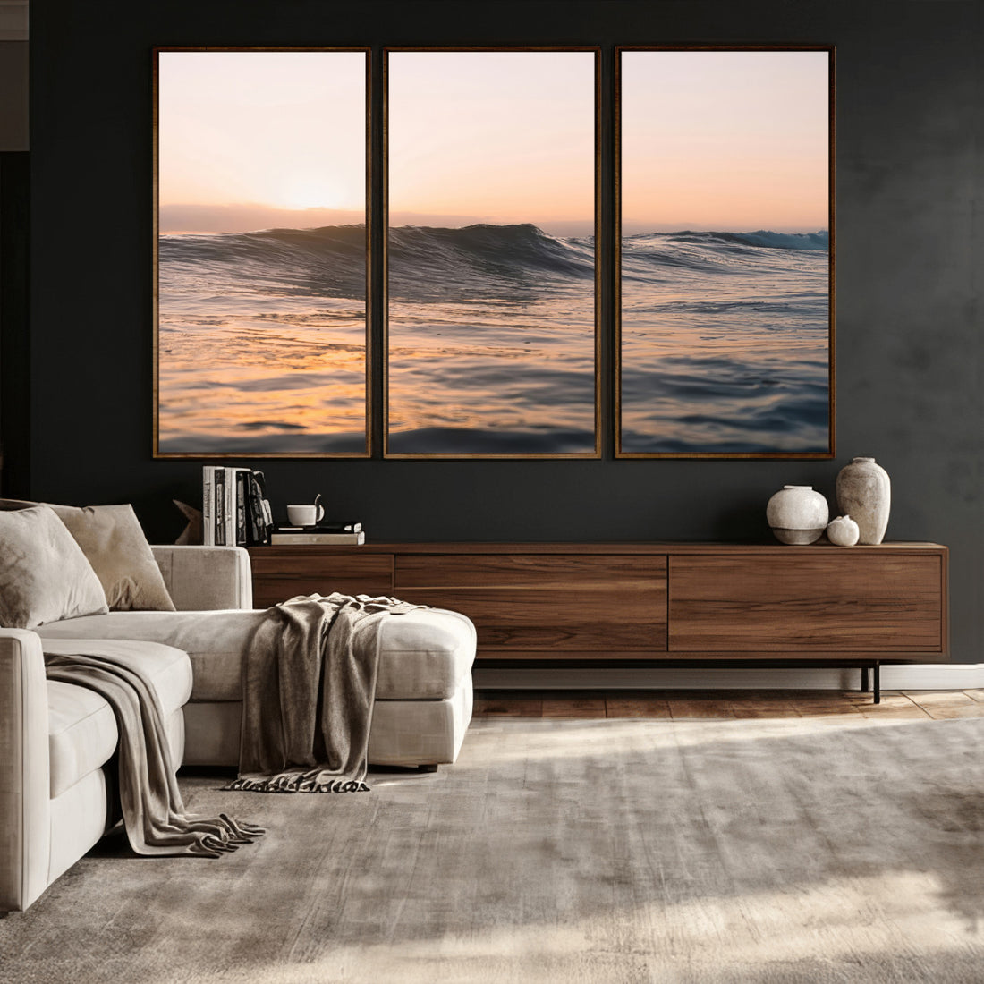 Golden Sunset Ocean Wall Art | Tranquil Waves & Peaceful Horizon Canvas Print