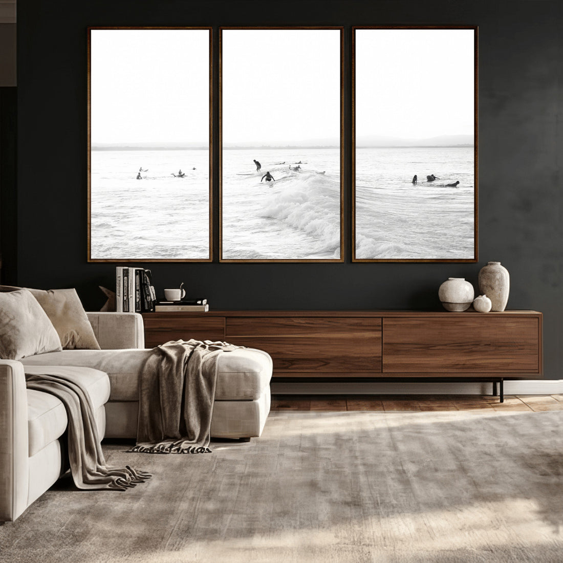 Minimalist Surf Wall Art Canvas Print | Black and White