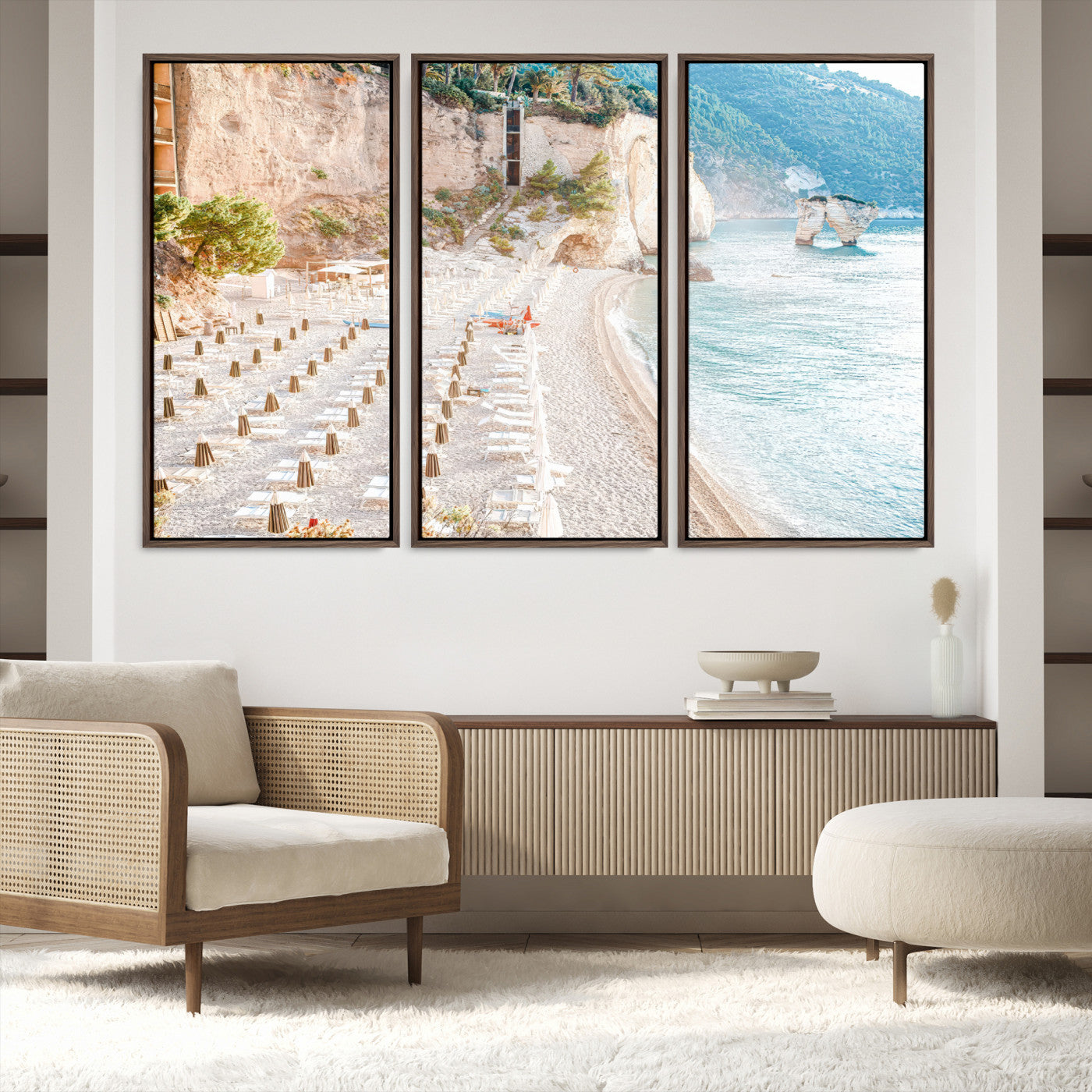 84816639-MGV-FC-48X32-3P-Beach Wall Art Canvas Print, Framed Coastal Art Picture Print, Summer Shore Perfect Coastal Decor