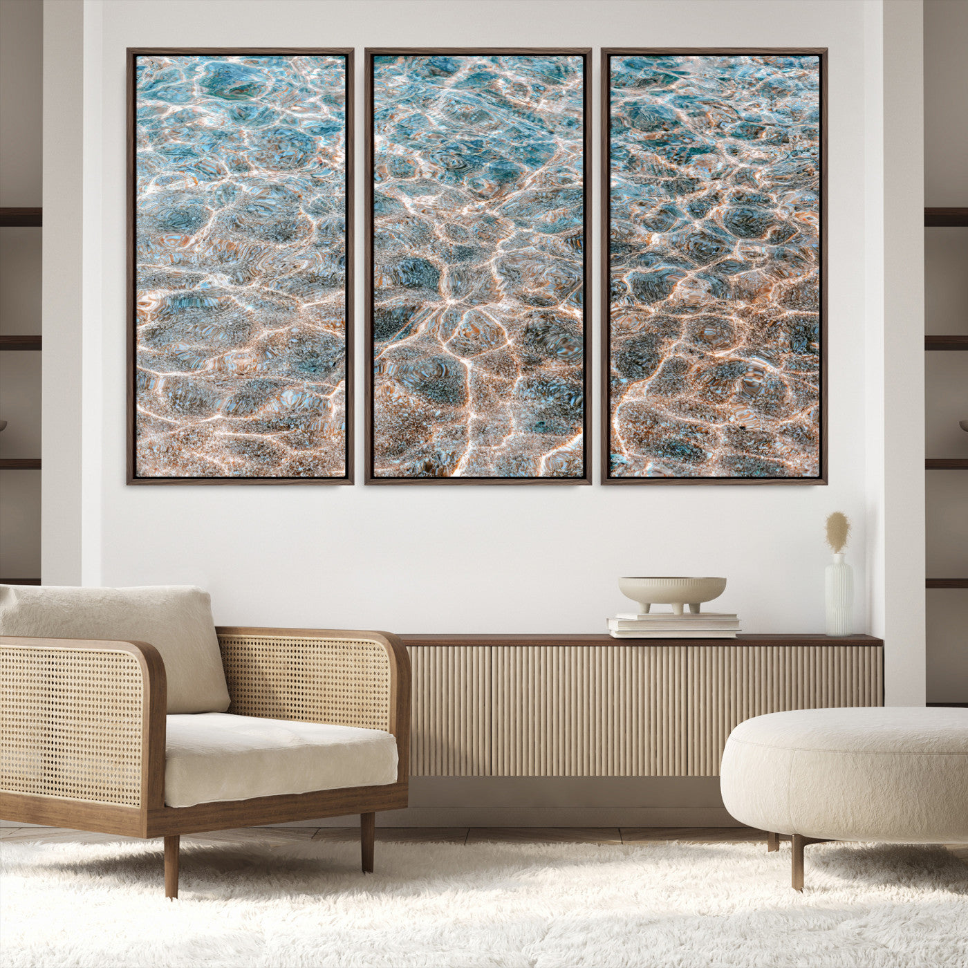 26580287-MGV-FC-48X32-3P-Clear Water Wall Art Canvas Print, Framed Sunlit Ripples Art Picture Print, Ocean Texture Perfect Modern Coastal Decor