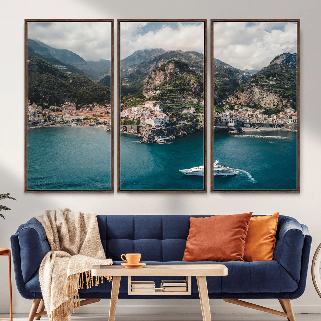 20321590-MGV-CV-36X24-Amalfi Coast Wall Art – Framed Italian Seaside Canvas Artwork, Mediterranean Landscape Design, Coastal Decor for Home, Office