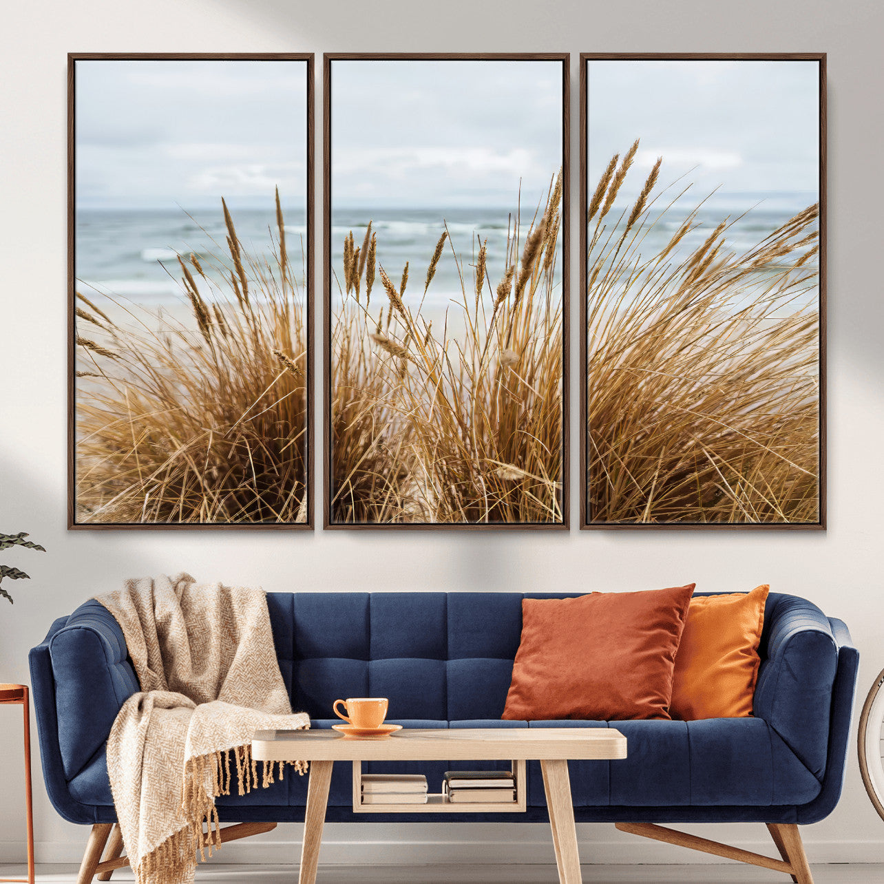 14270839-MGV-CV-36X24-Beach Grass Wall Art – Framed Coastal Dunes Canvas Artwork, Minimal Seaside Design, Modern Coastal Decor for Home, Office