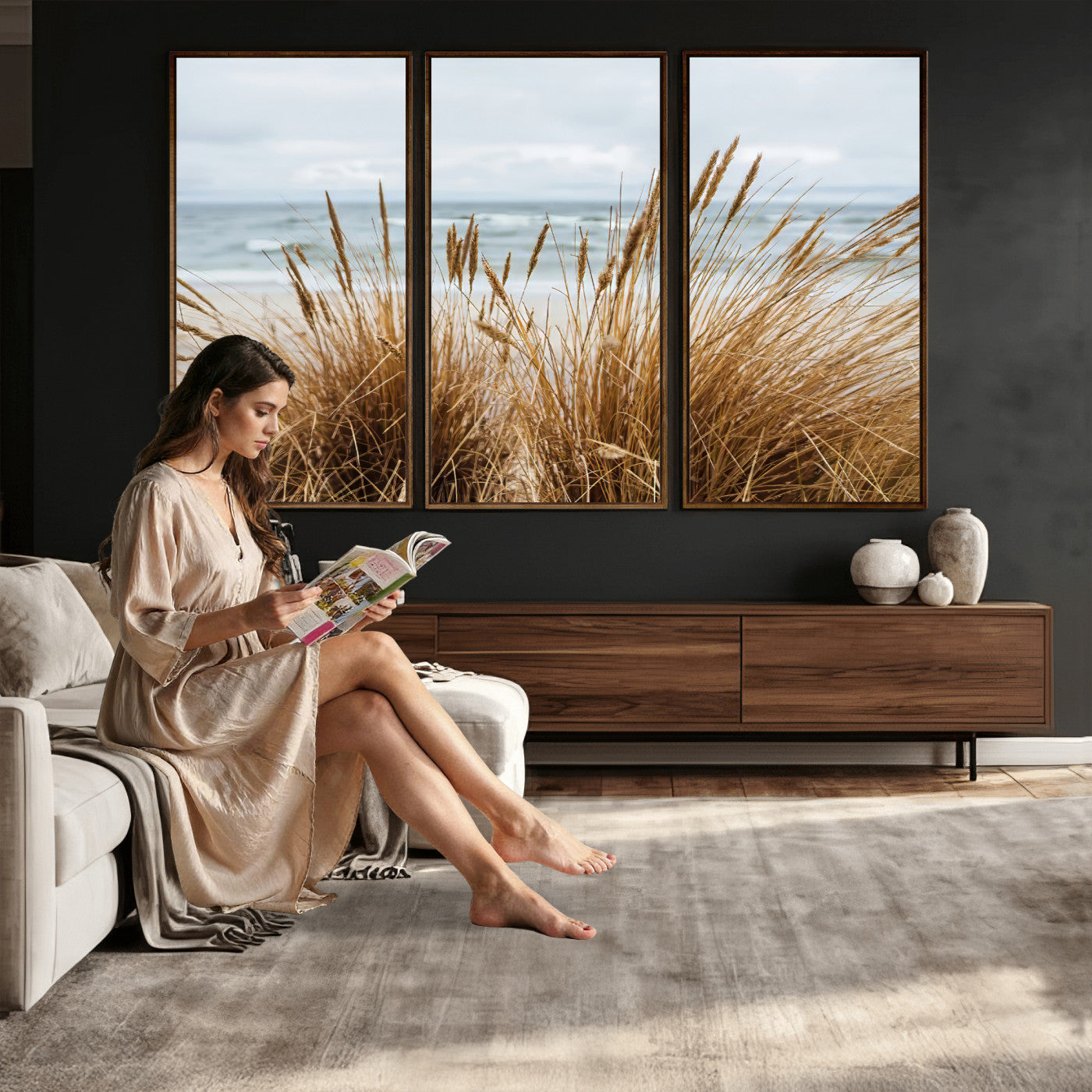 14270839-MGV-CV-36X24 - Beach Grass Wall Art – Canvas Print of Serene Coastal Shore, Peaceful Ocean Vibes, Nature Decor for Guest Room, Office or Living Room