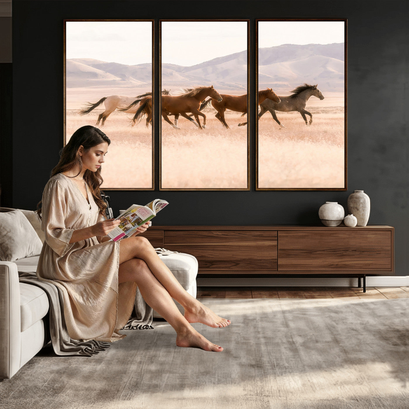 HORSESH-MGV-CV-36X24 - Wild Horses Wall Art – Running Freedom Canvas Print, Graceful Movement, Outdoor Landscape, Nature’s Power and Spirit, Home or Office Decor