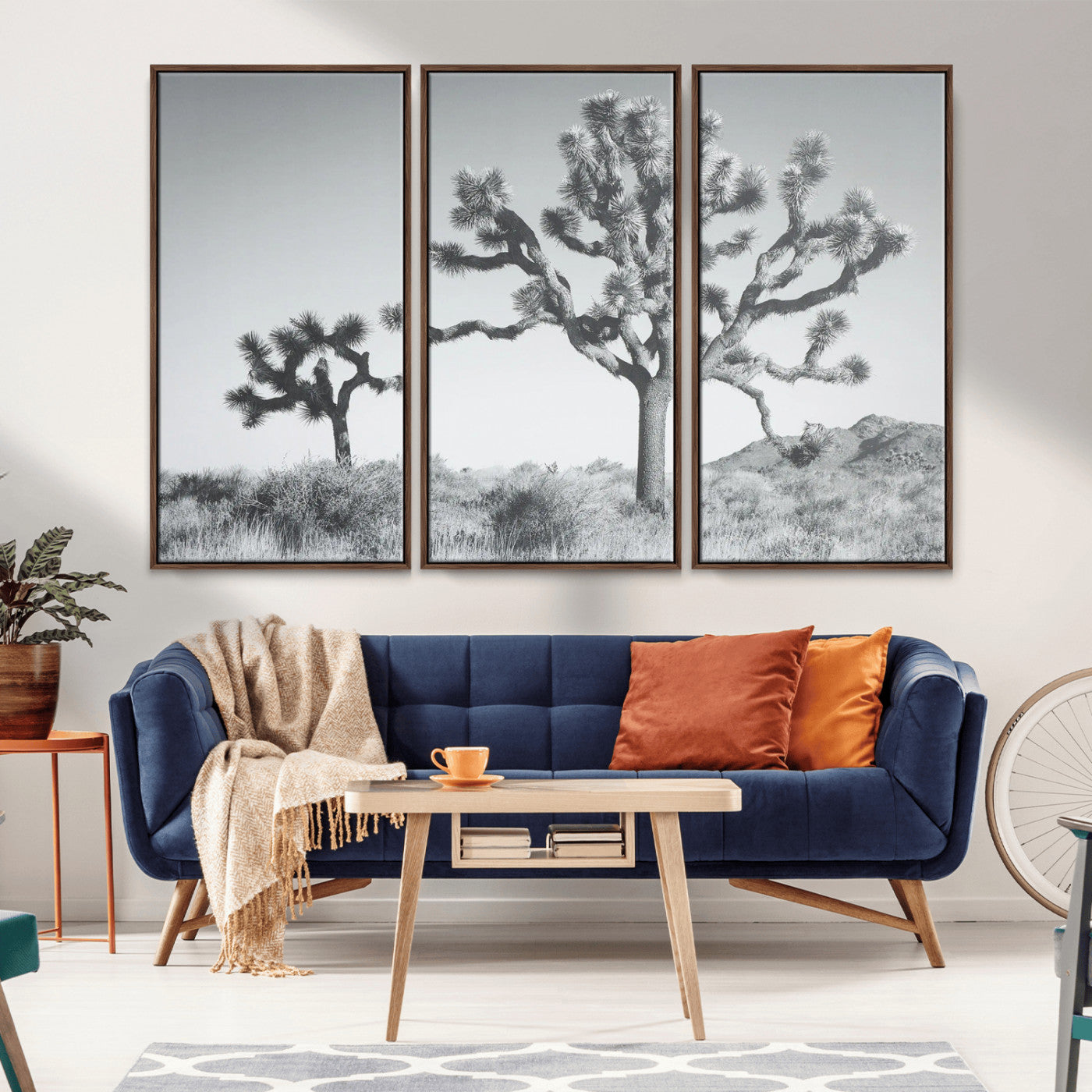 MGV-FC-48X32-3P - Joshua Tree Wall Art Canvas Print, Framed Black White Landscape Art Picture Print, Desert Tree Decor Perfect Southwestern Decor Artwork