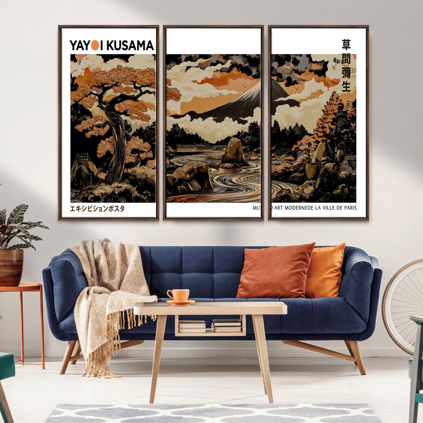 MGV-FC-48X32-3P - Modern Japanese Wall Art Print Yayoi Kusama Canvas Wall Art Abstract Mount Fuji Canvas Print