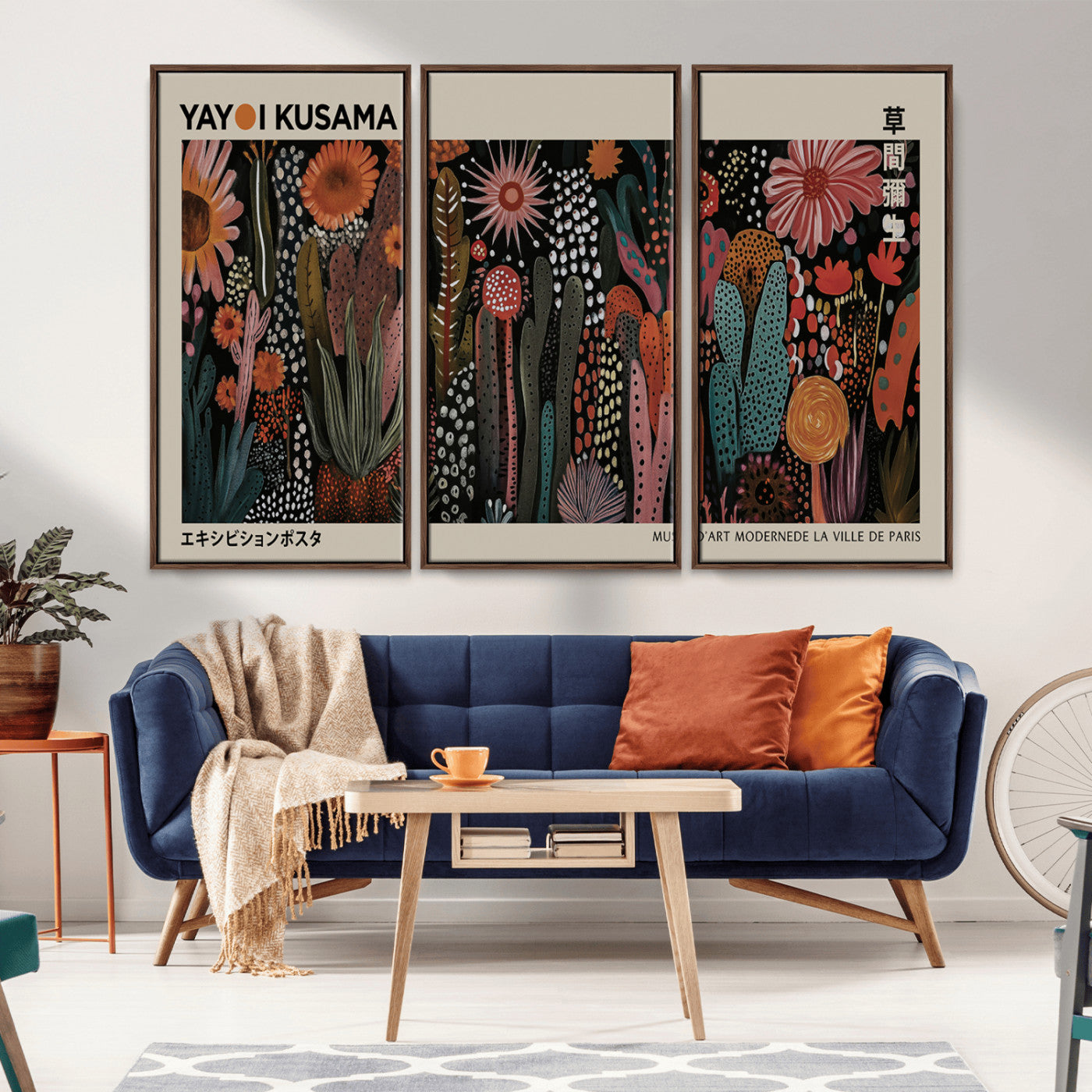 MGV-FC-48X32-3P - Modern Japanese Wall Art Print Yayoi Kusama Canvas Wall Art Abstract Mount Fuji Canvas Print