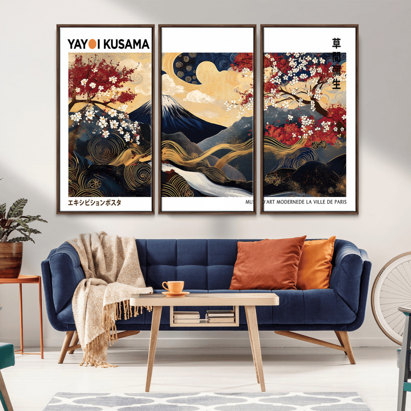 MGV-FC-48X32-3P - Modern Mount Fuji Print, Yayoi Kusama Canvas Wall Art, Abstract Mount Fuji Canvas Print, Japanese