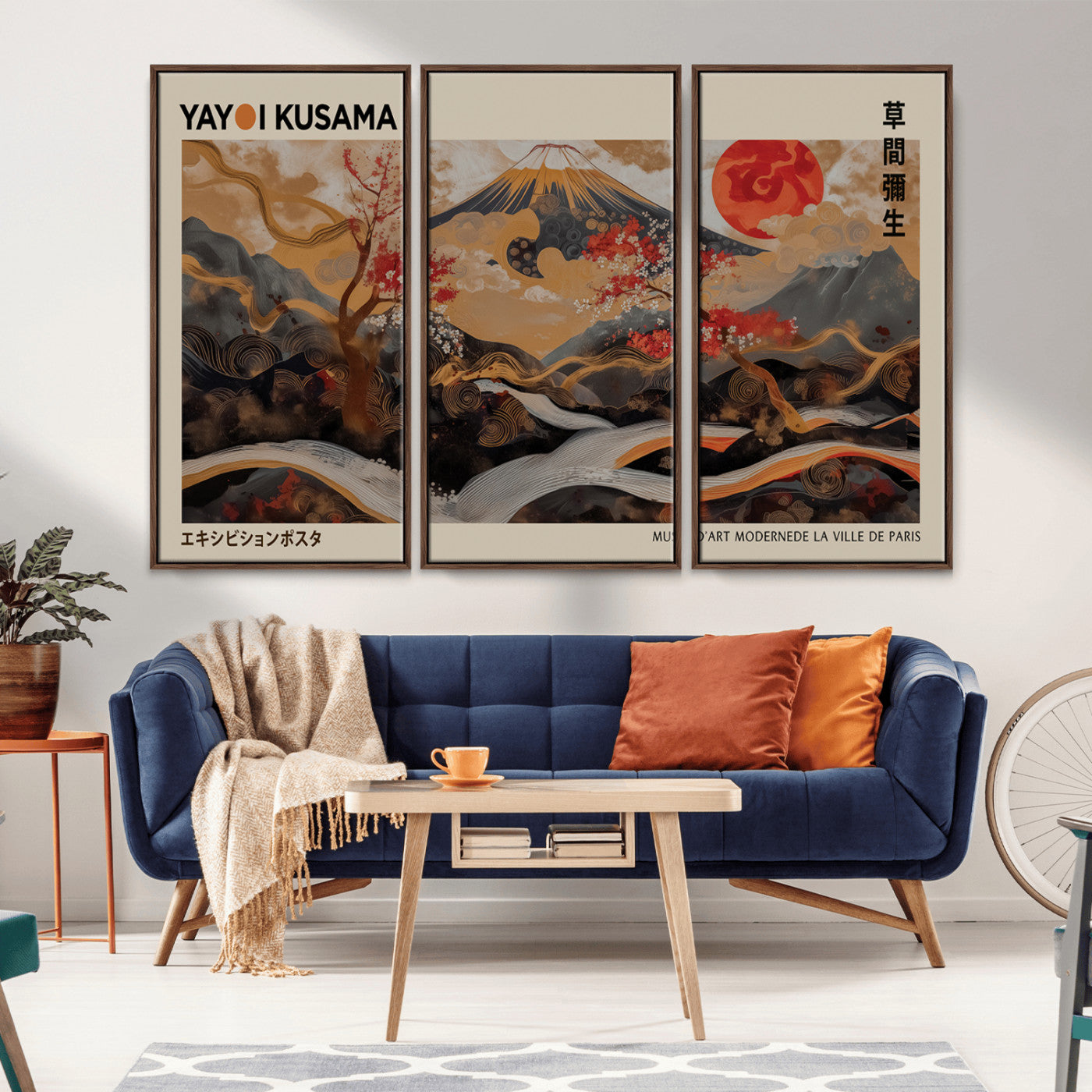 MGV-FC-48X32-3P - Modern Japanese Wall Art Print Yayoi Kusama Canvas Wall Art Abstract Mount Fuji Canvas Print